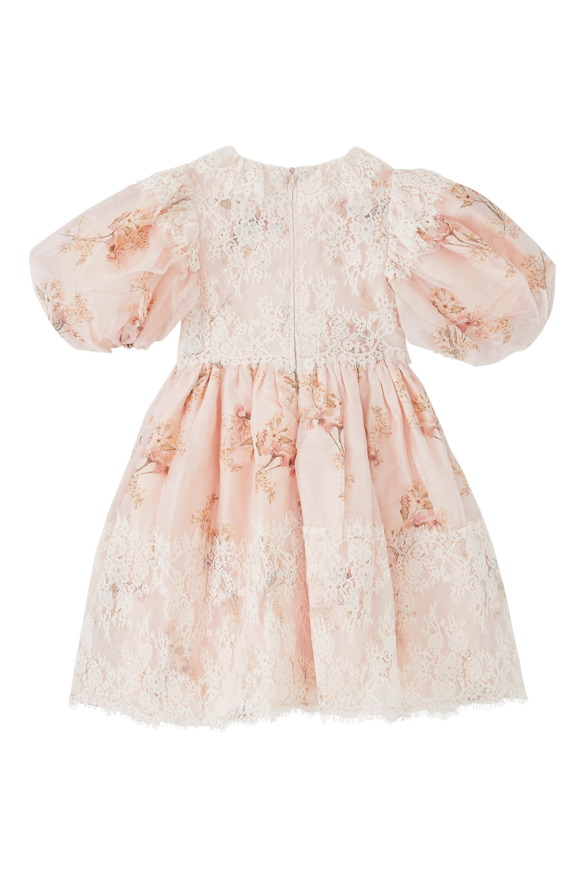 Kids Floral Print Lace Detail Dress