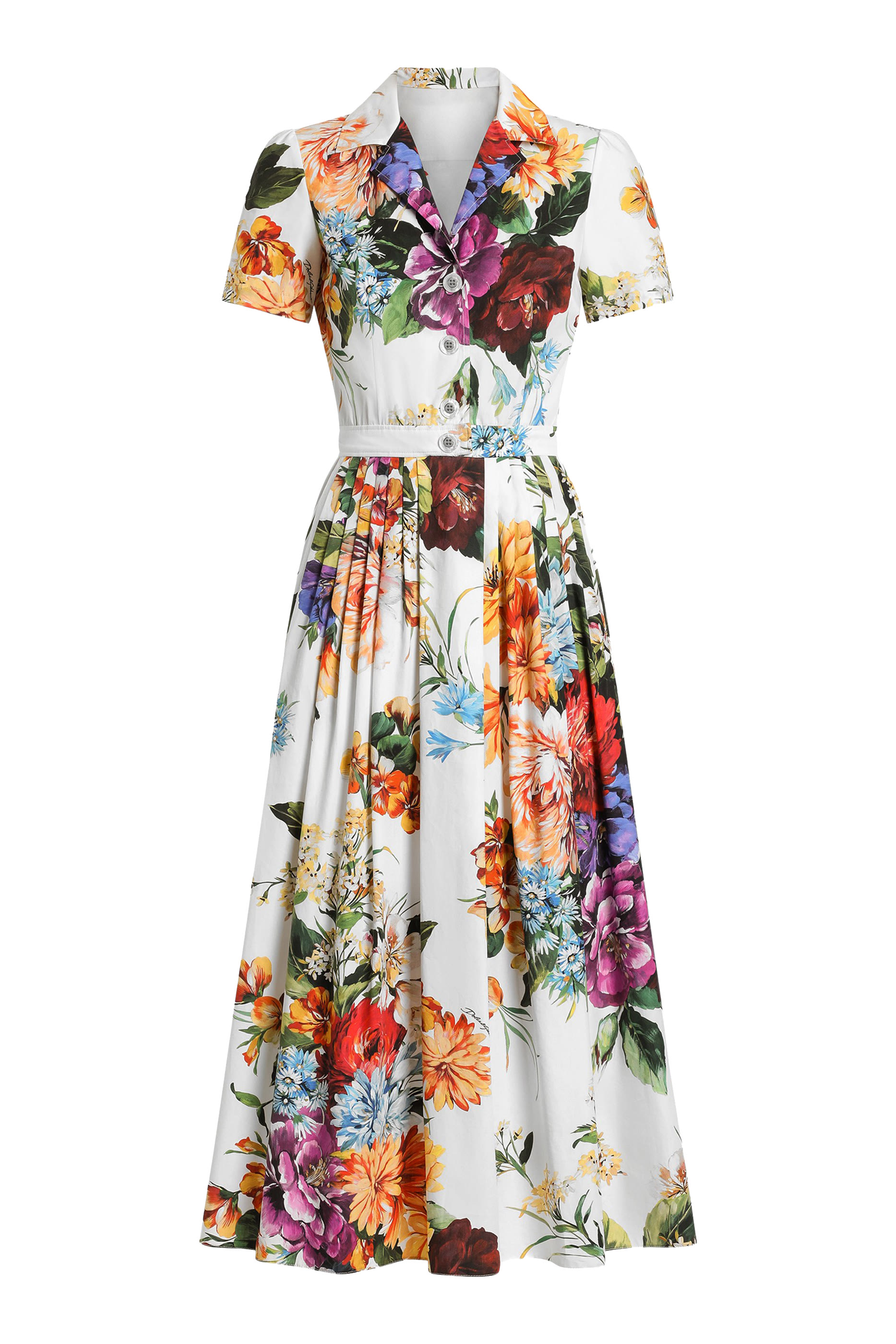 Flower Bouquet-Print Poplin Dress
