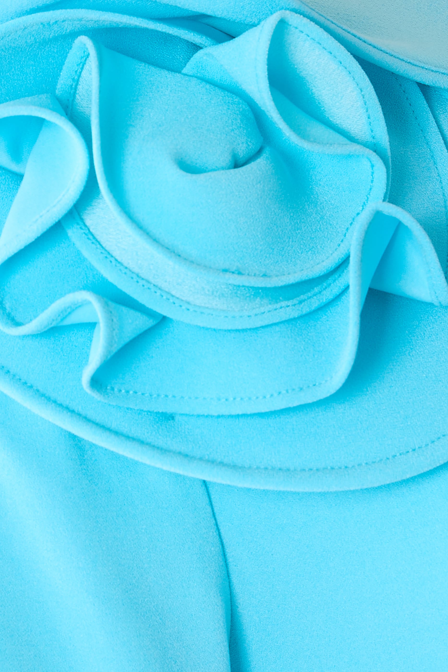 3D Draped Flower Neckline Long Sleeve Gown