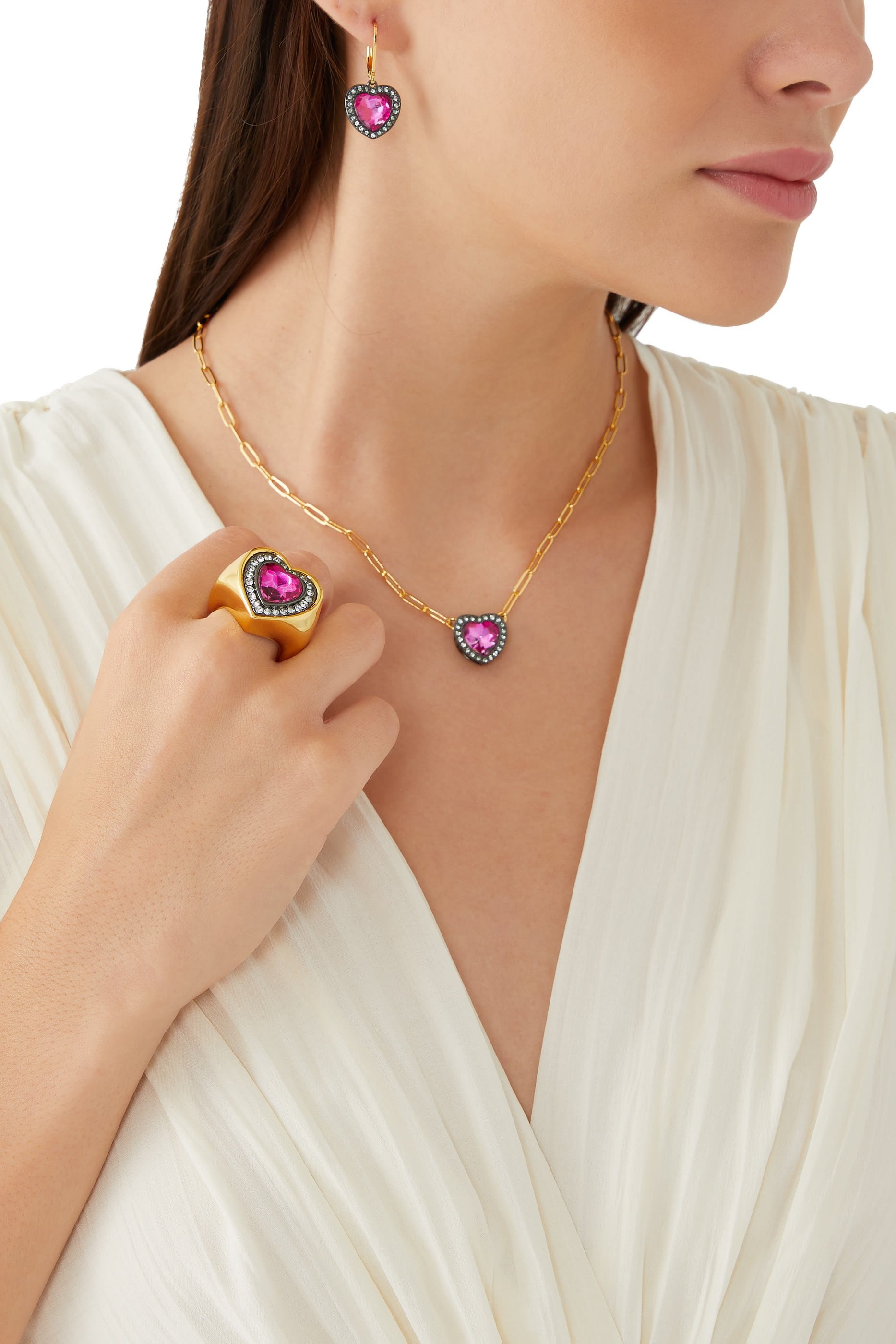 Heart Halo Necklace, Metal & Crystal