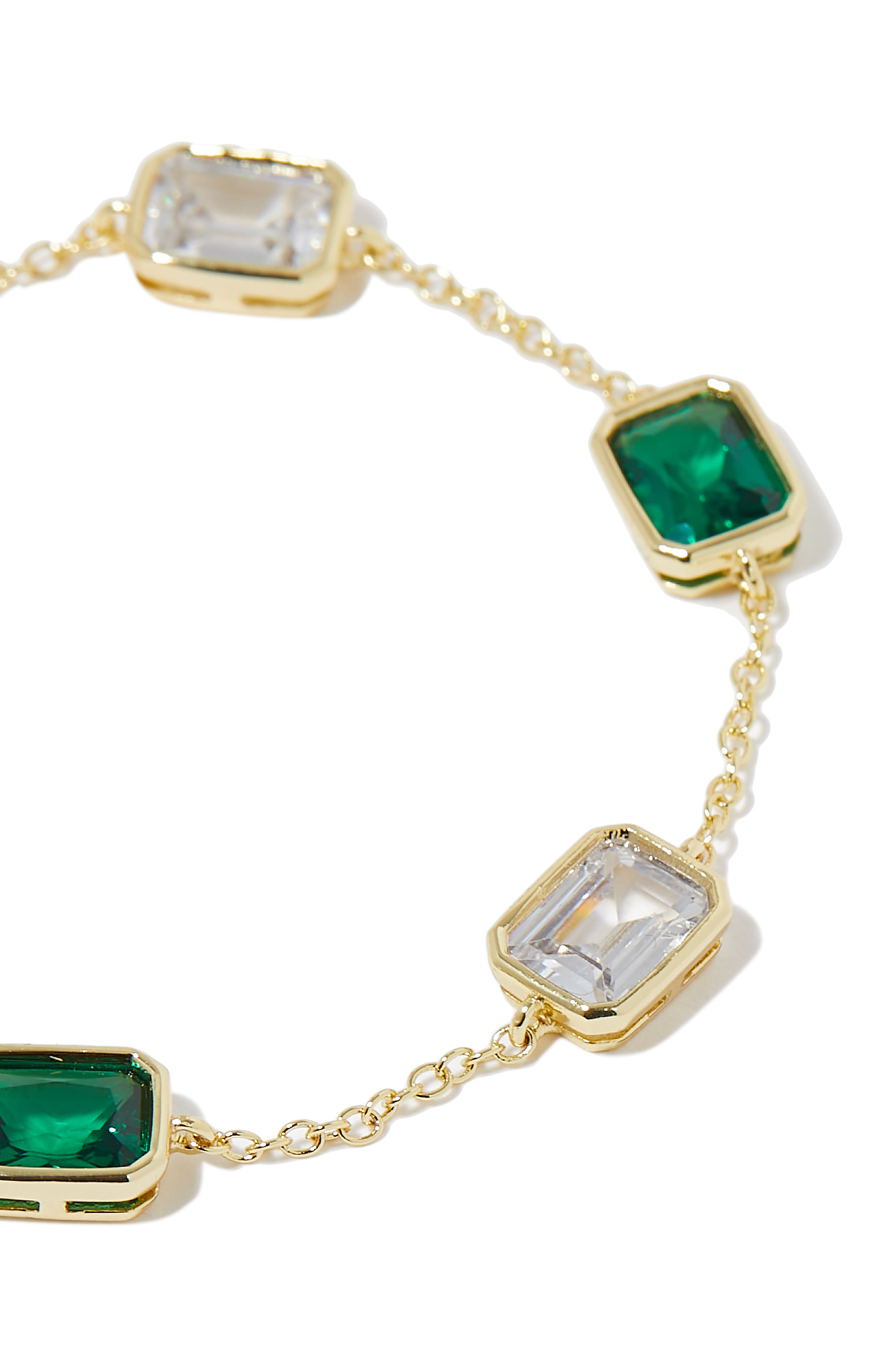Emerald Station Bracelet, Gold-Plated Brass