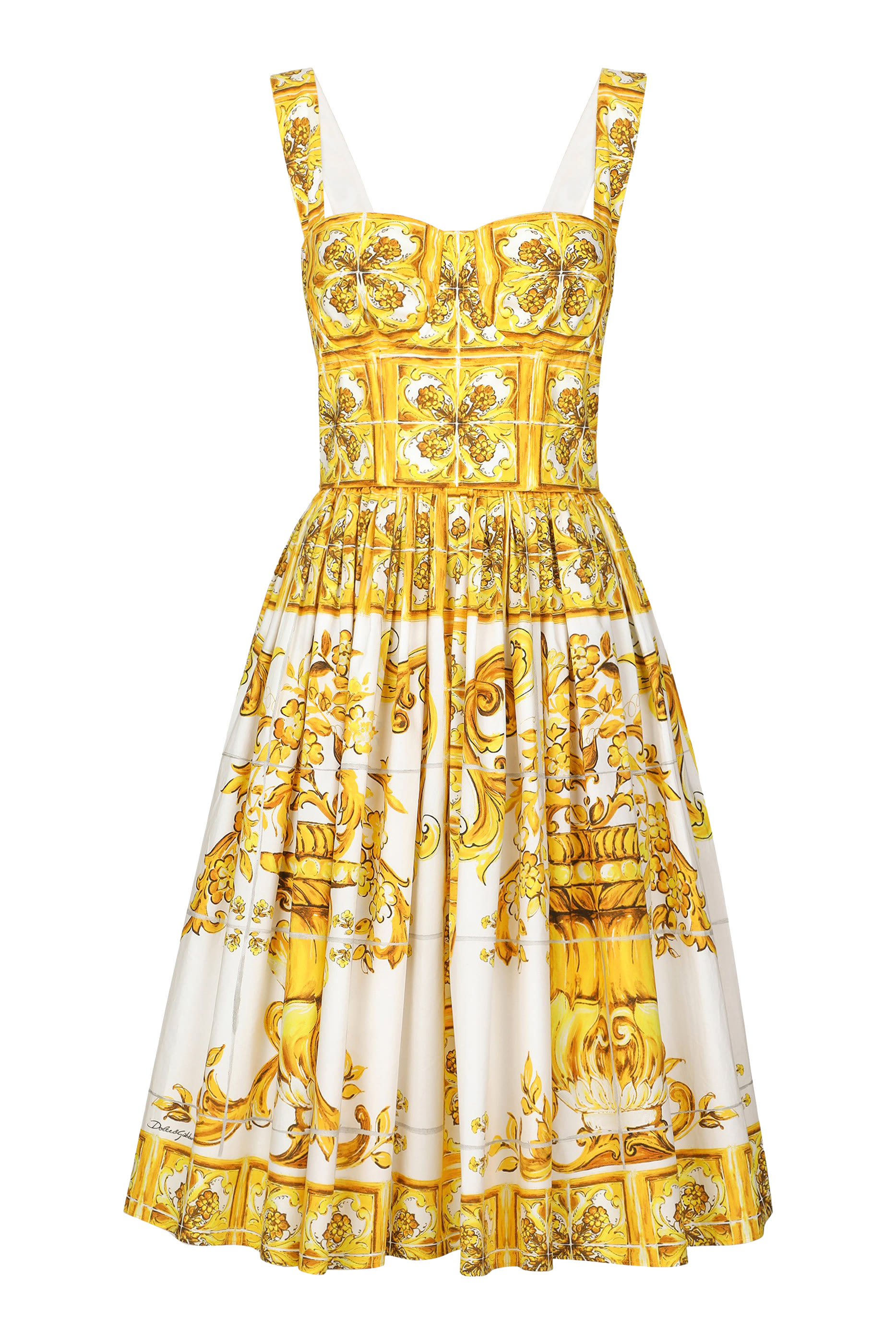 Majolica Print Midi Corset Dress