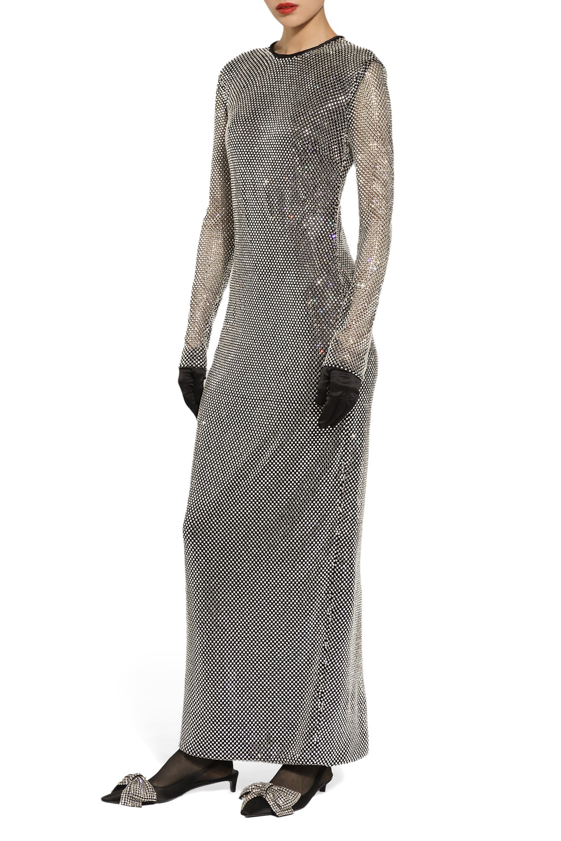 Long Crystal Mesh Dress