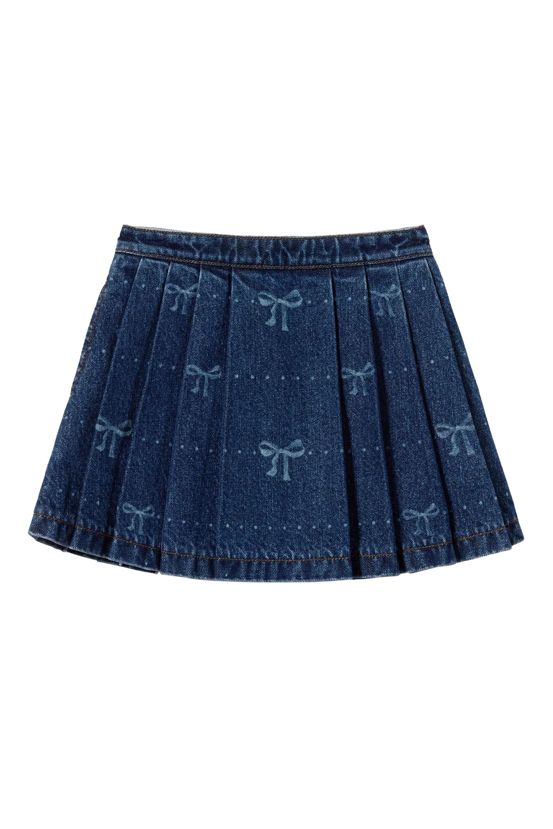 Kids Denim Bow Print Skirt