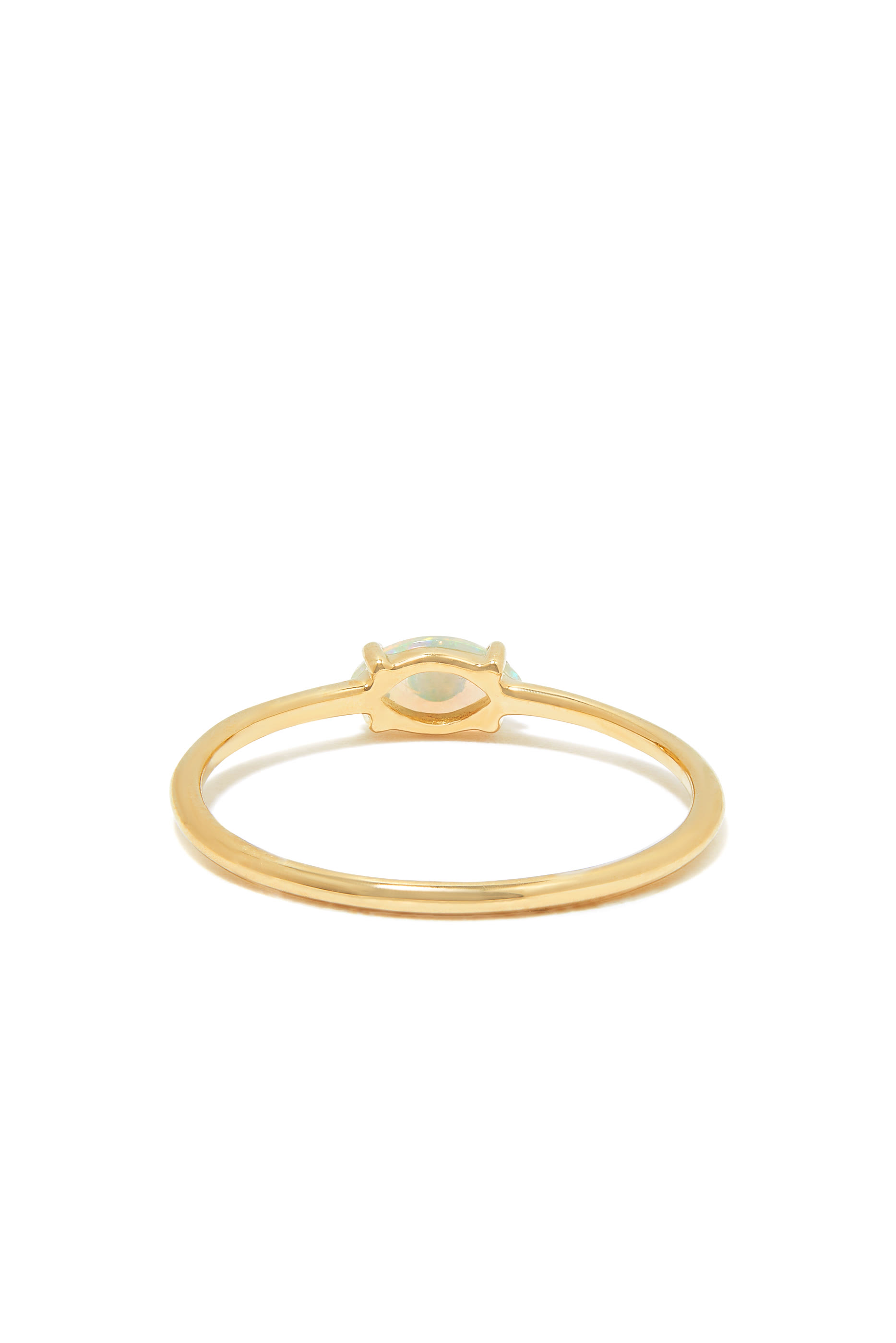 Tiny Carved Stone Evil Eye Ring, 14k Yellow Gold with Diamond & Opal