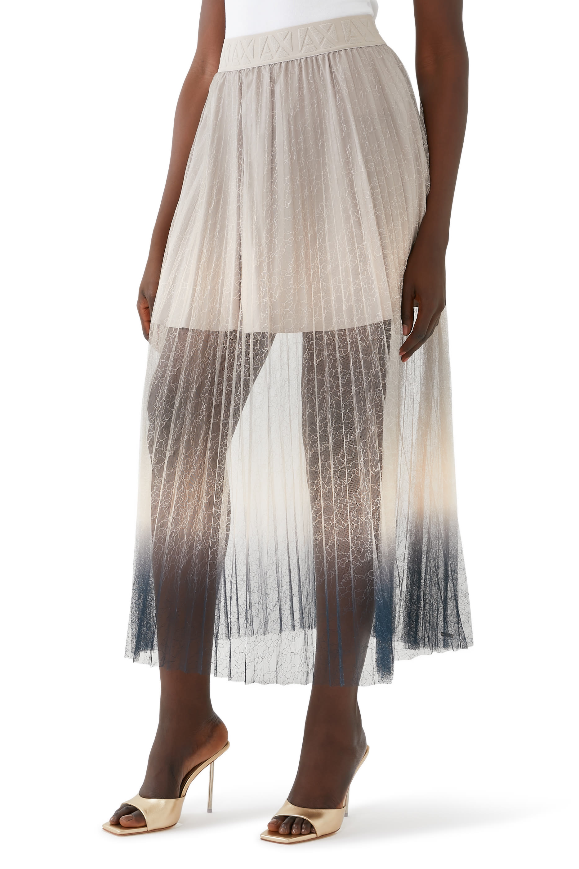 Plisse Lace Midi Skirt