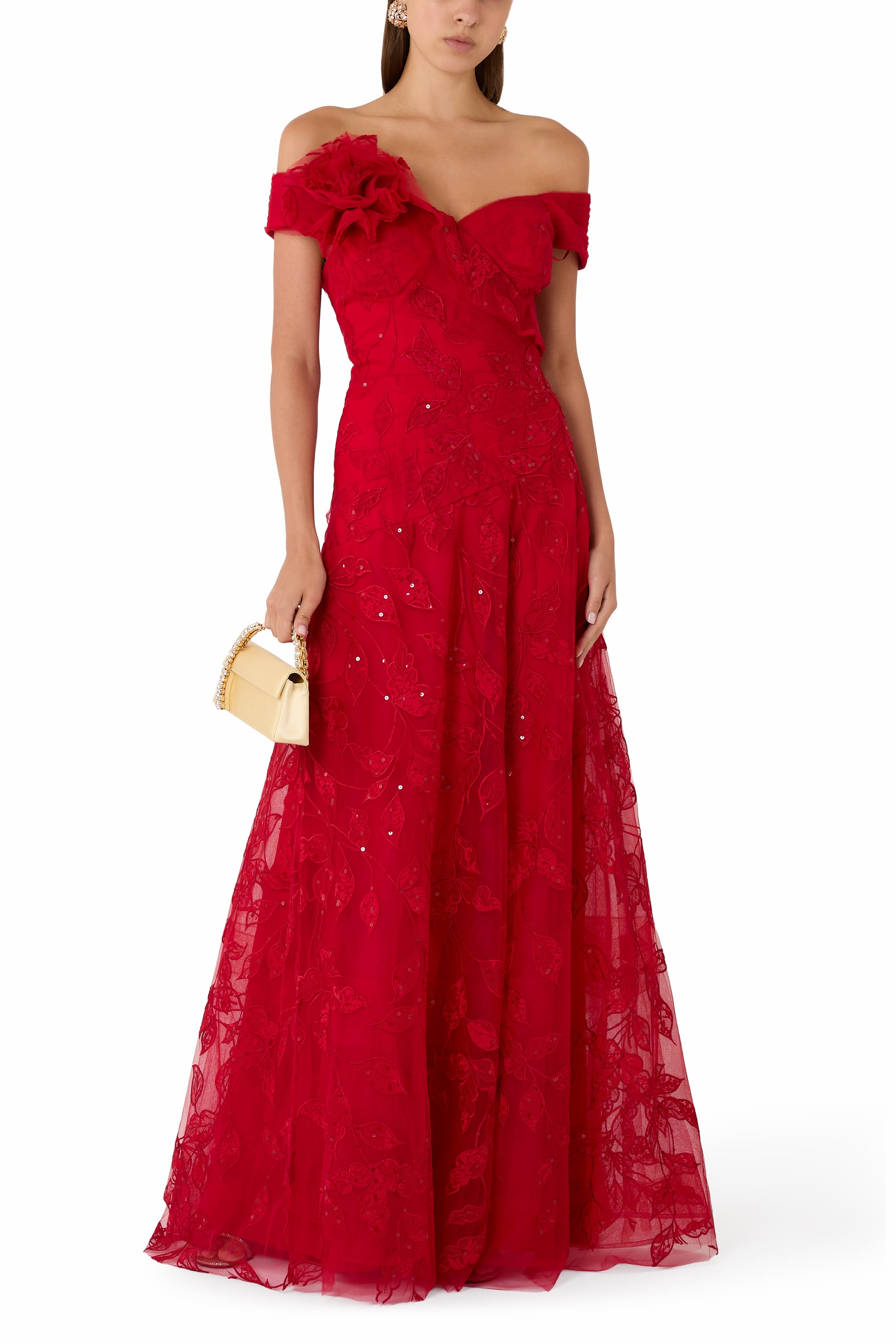 Lace Sweetheart Bodice Off The Shoulder Gown
