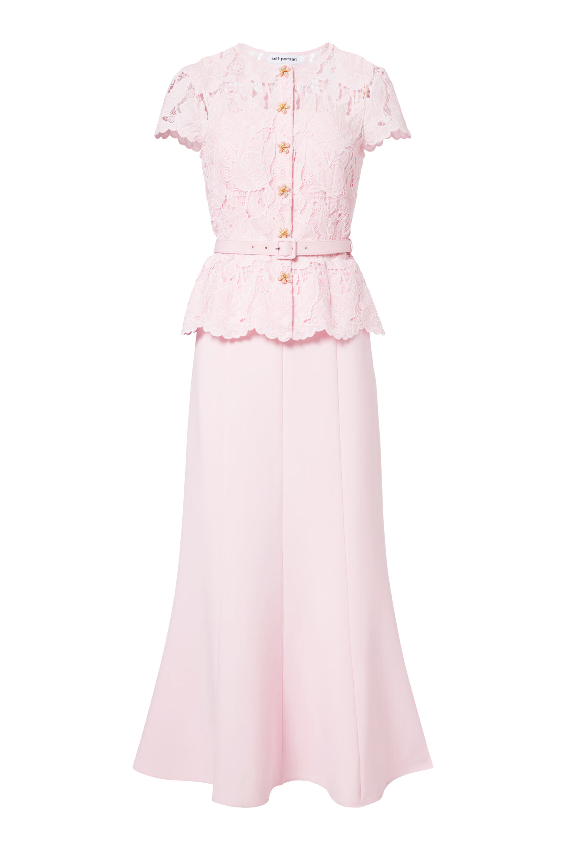 Peplum-Waist Lace Midi Dress