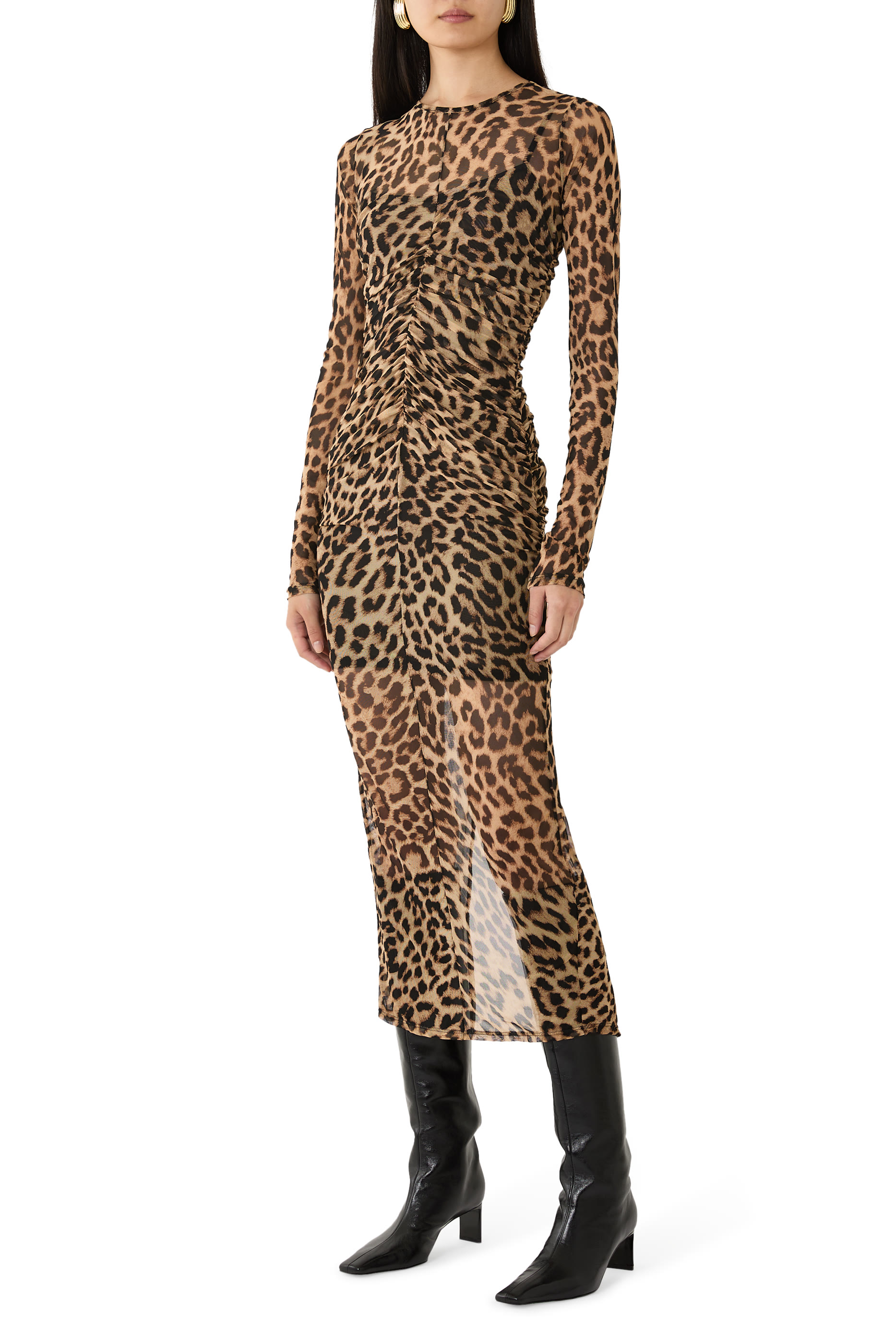 Mesh Ruched Maxi Dress