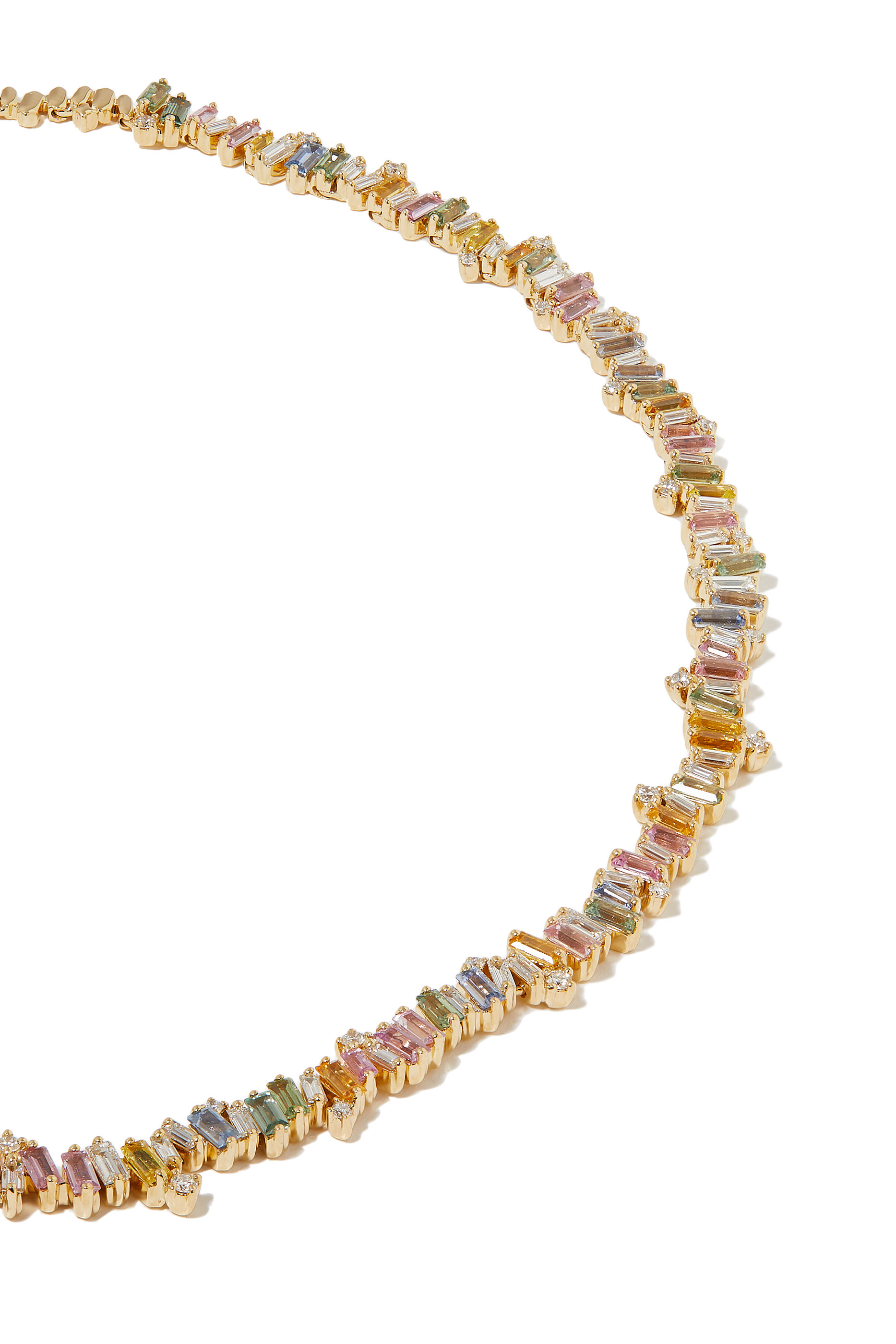 Bold Burst Pastel Sapphire Tennis Necklace, 18k Yellow Gold & Diamonds