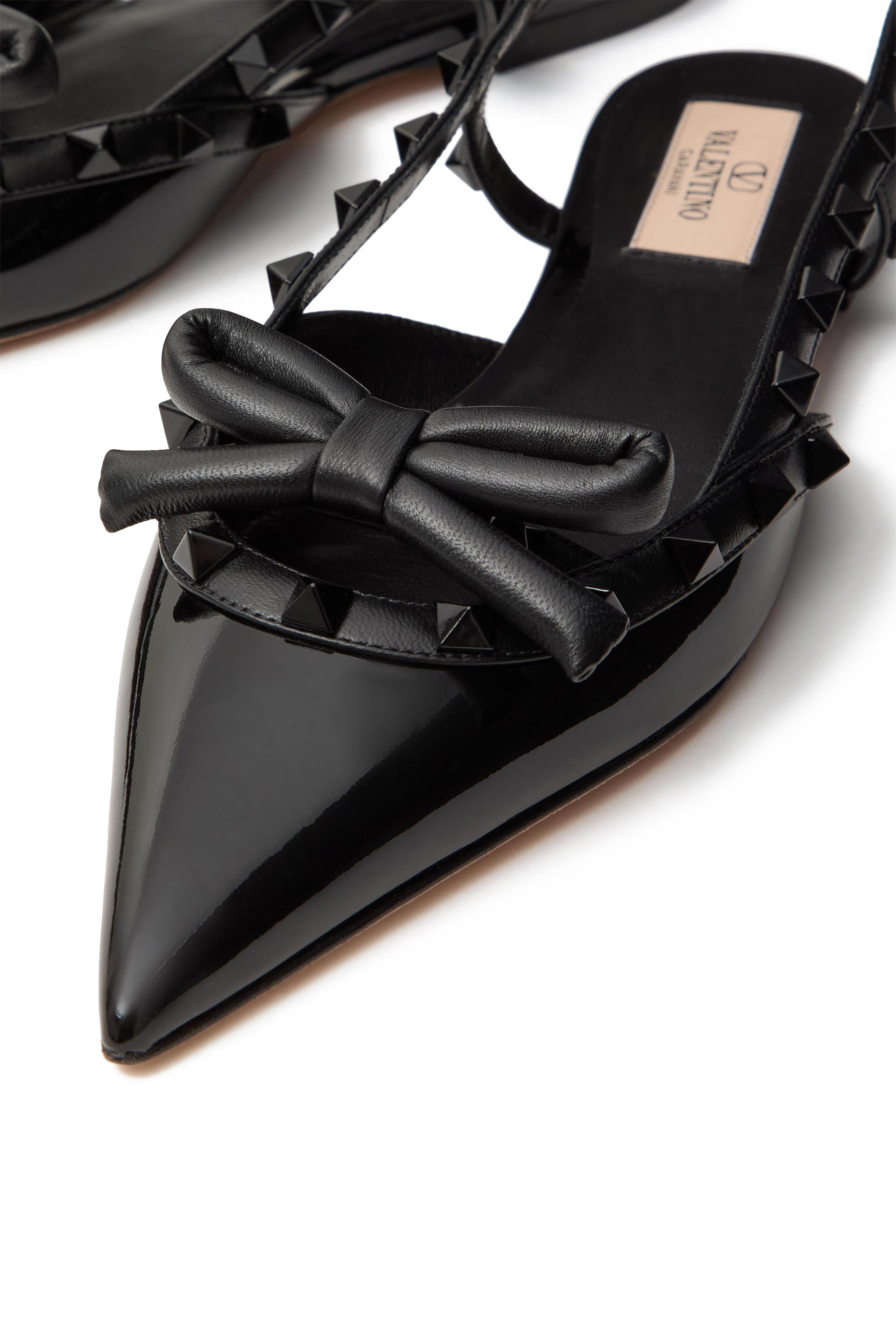 Rockstud Bow Slingback Ballerinas in Patent Leather with Tone-On-Tone Studs