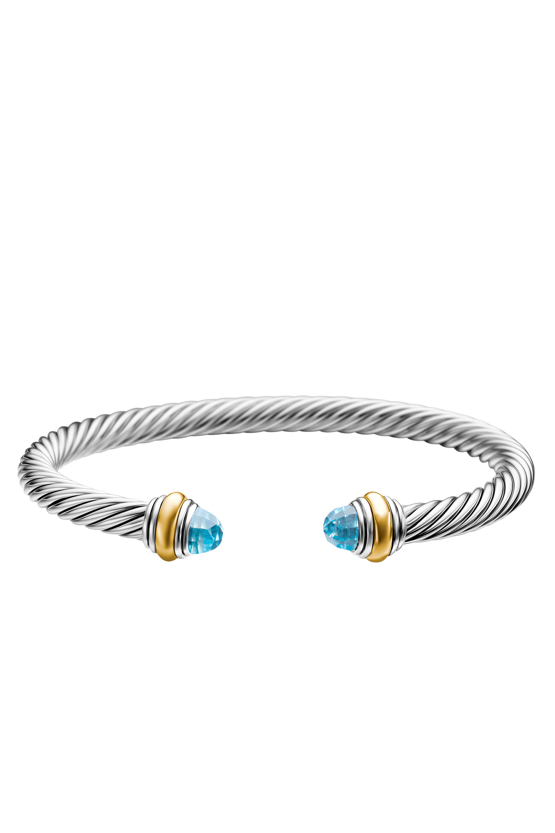 Classic Cable Bracelet, Sterling Silver with 14K Yellow Gold and Blue Topaz