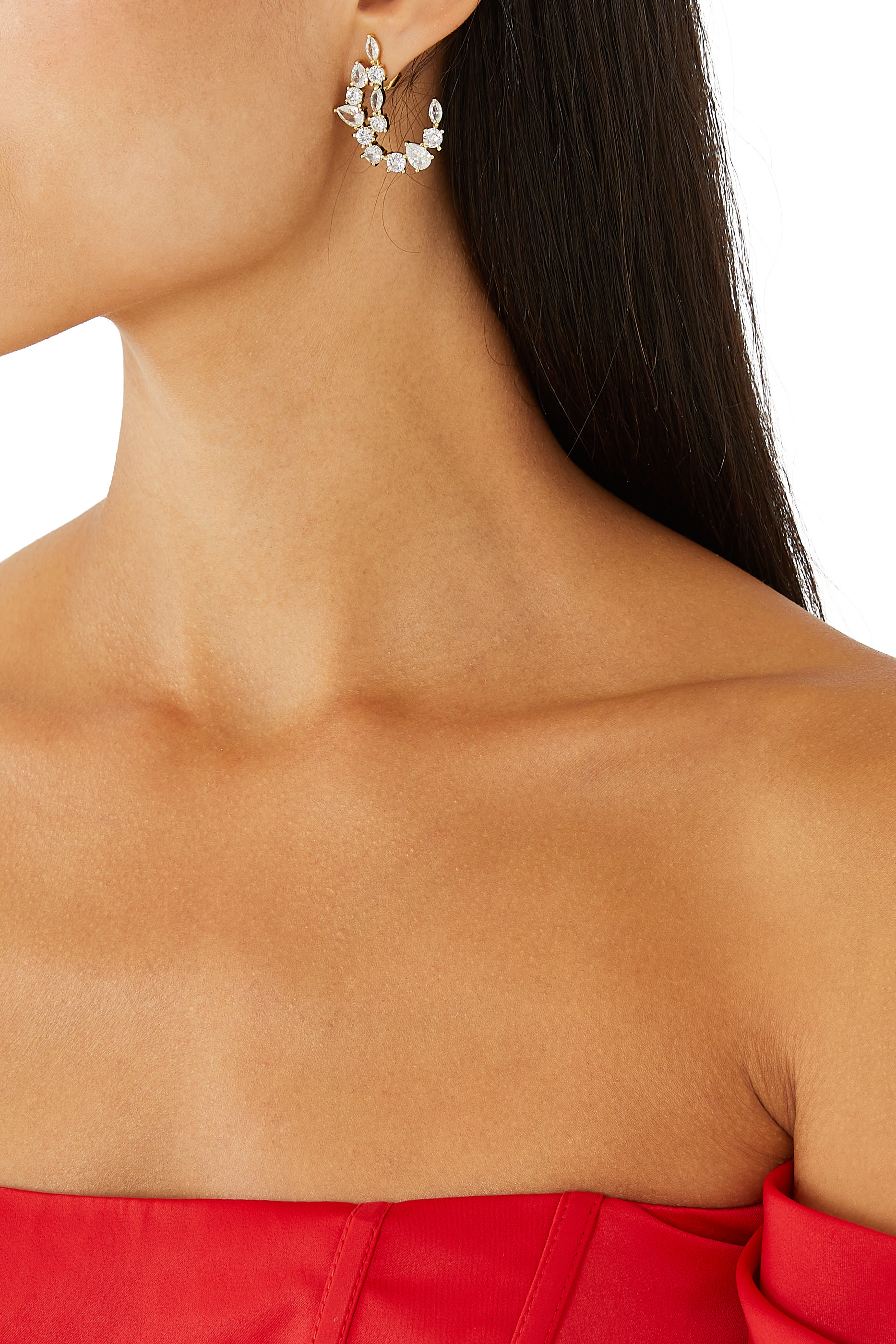 Multi-Shape Scatter Curved Earrings, Gold-Plated Brass & Cubic Zirconia