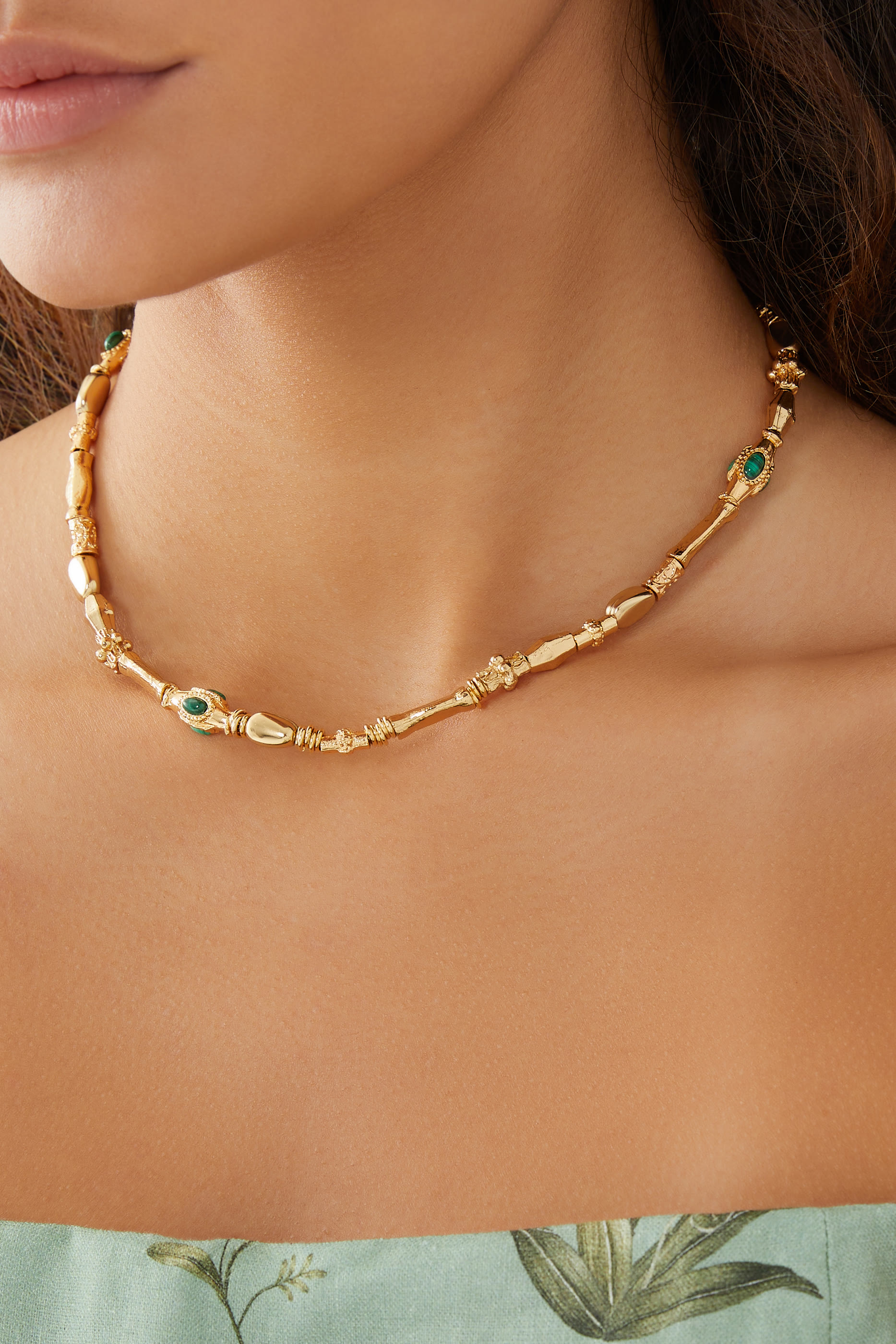 Kali Cabochons Necklace, Gold-Plated & Malachite