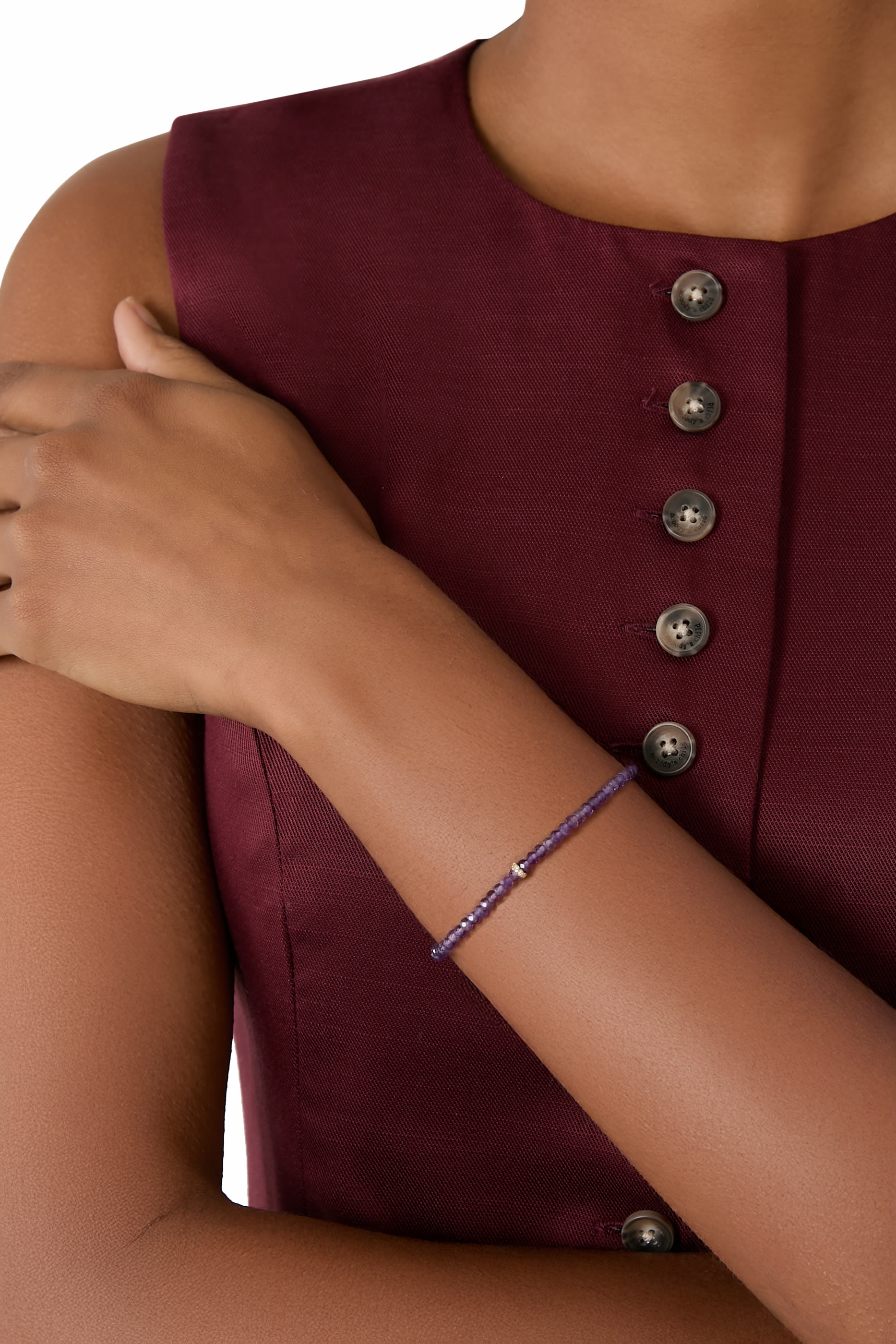 Rondelle Beaded Bracelet, 14K Yellow Gold with Diamonds & Amethyst Beads