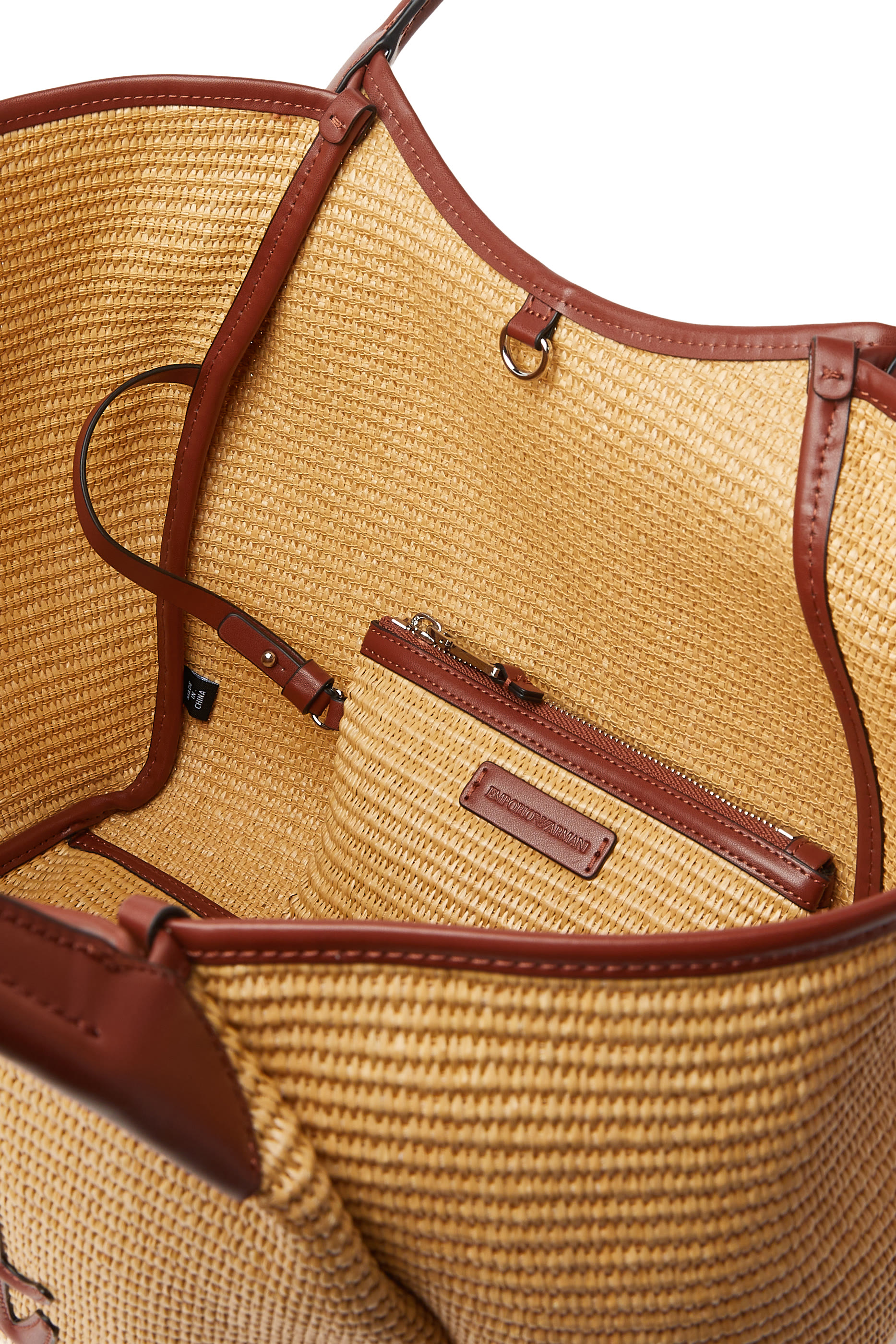 EA Logo Woven Straw Medium Shopper Bag