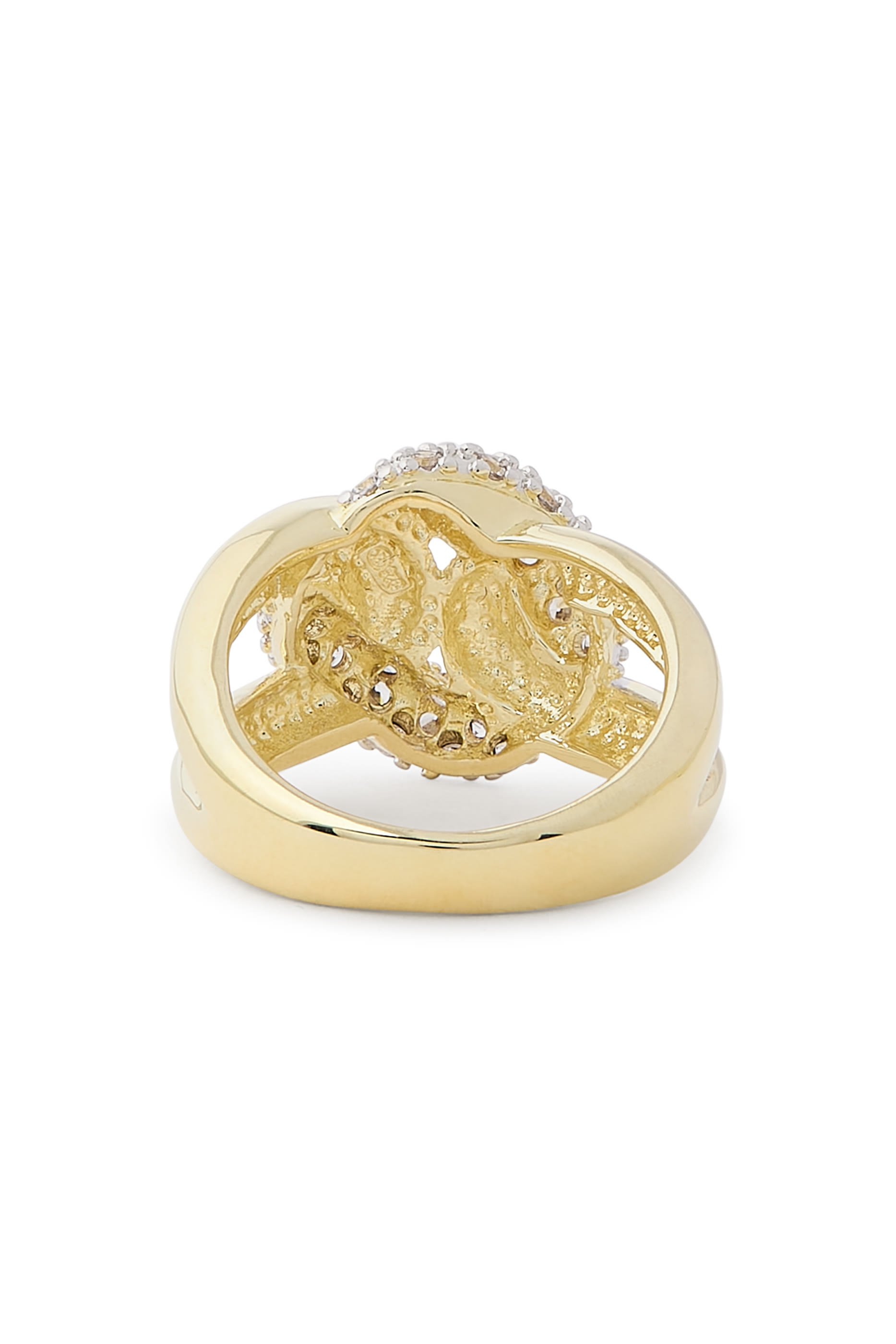 Crossover Ring, 14K Gold Plated Brass & Cubic Zirconia