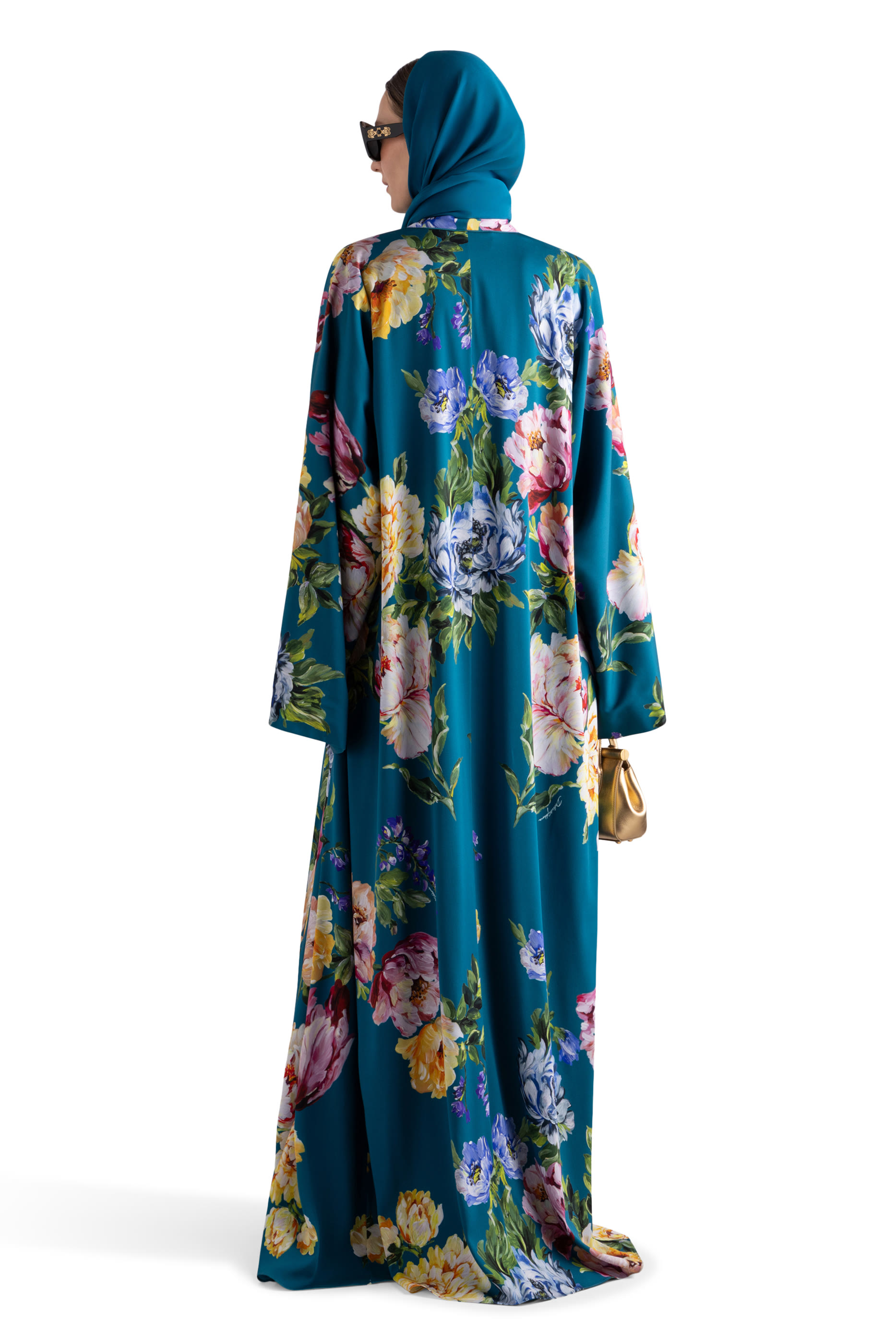 Peony-Print Charmeuse Kaftan