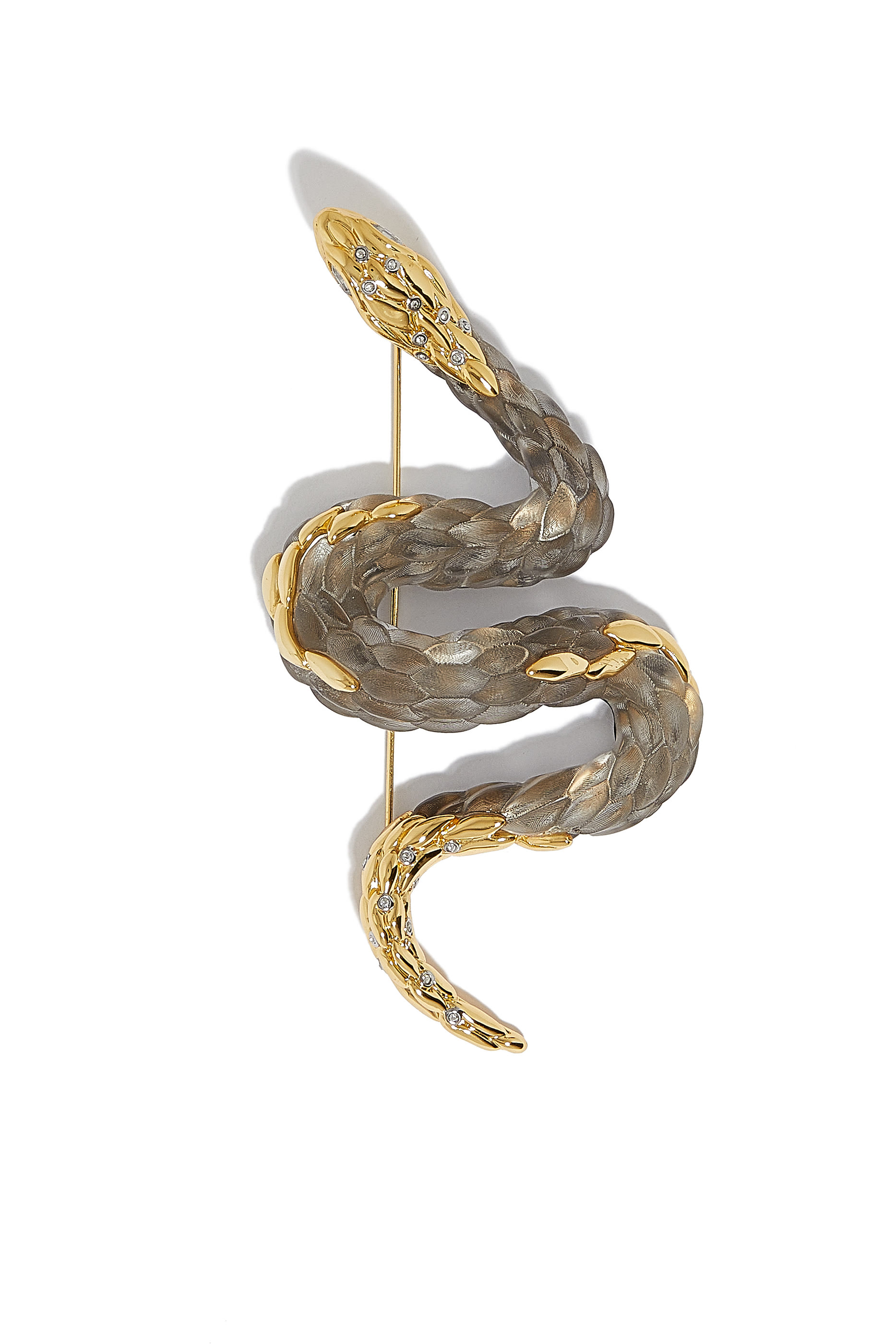 Serpent Lucite Pin, 14k Gold Plated Brass
