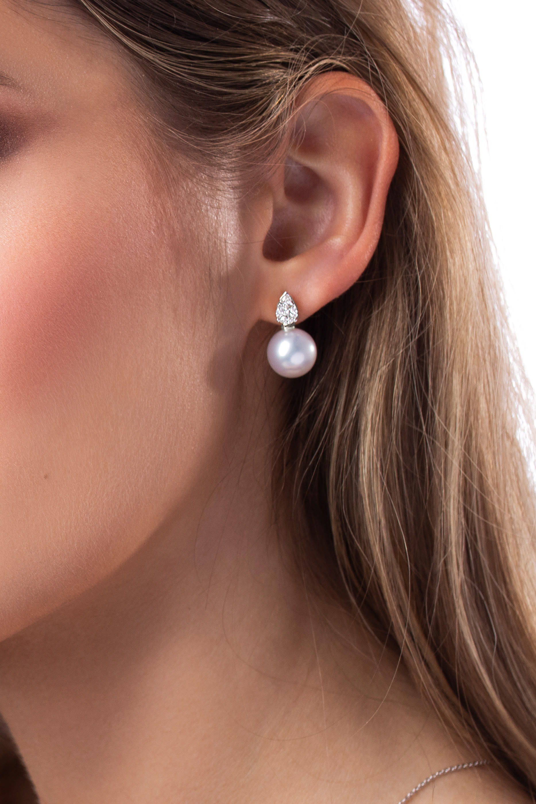 Starlight Earrings, 18k White Gold, Diamond & Pearl