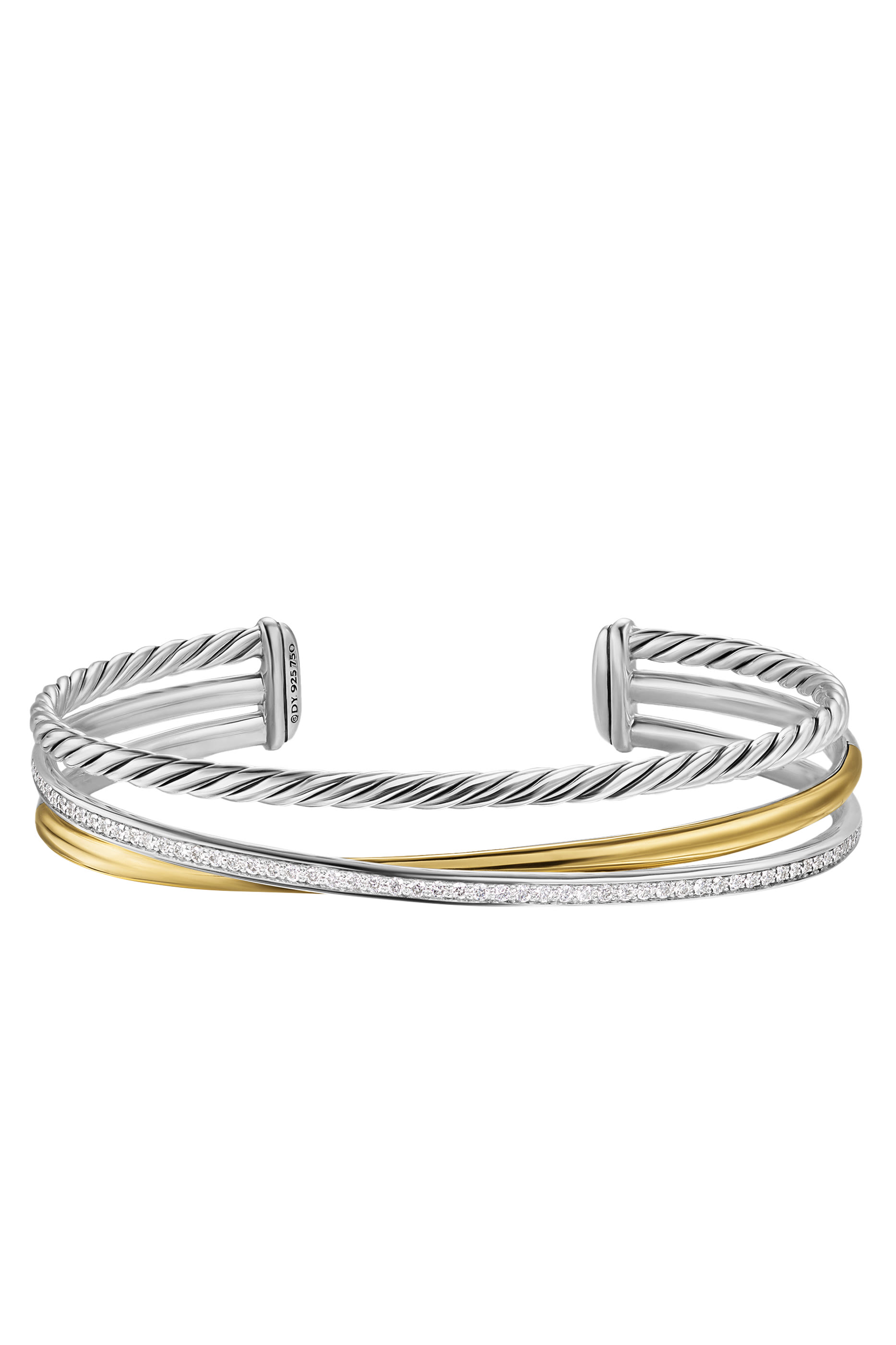 Crossover Three Row Bracelet, Sterling Silver with 18K Yellow Gold & Diamonds