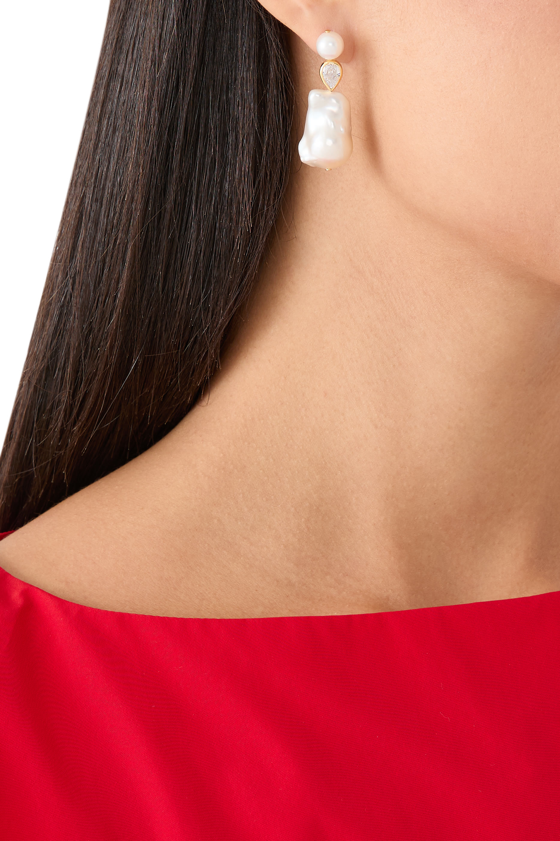 Pulp Earrings,  14K Yellow Gold Vermeil on Recycled Sterling Silver, Baroque Pearls & Cubic Zirconia