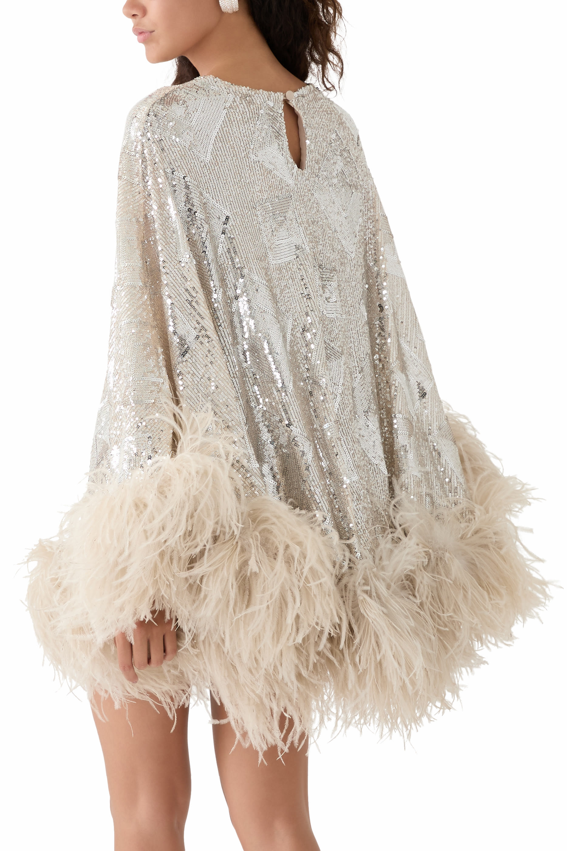 Nassau Sequined Feather-Trimmed Cape