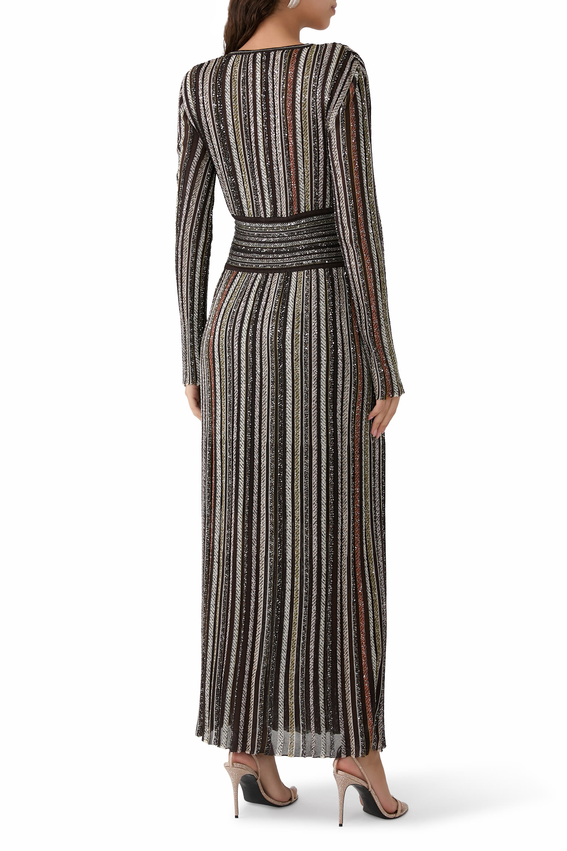 Striped Sequins Knitted Maxi Dress