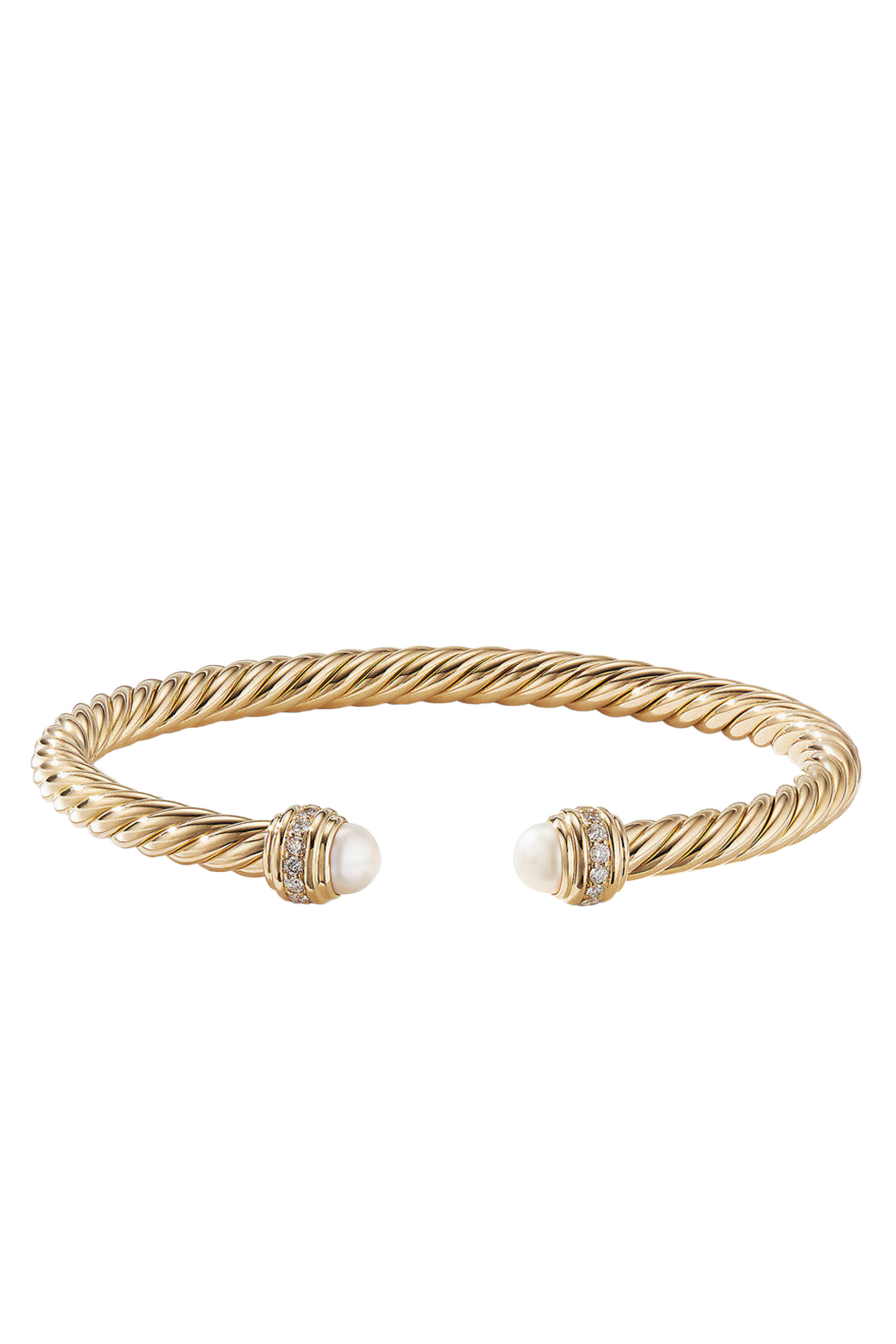 Classic Cablespira® Bracelet, 18K Yellow Gold, Pearls & Diamonds