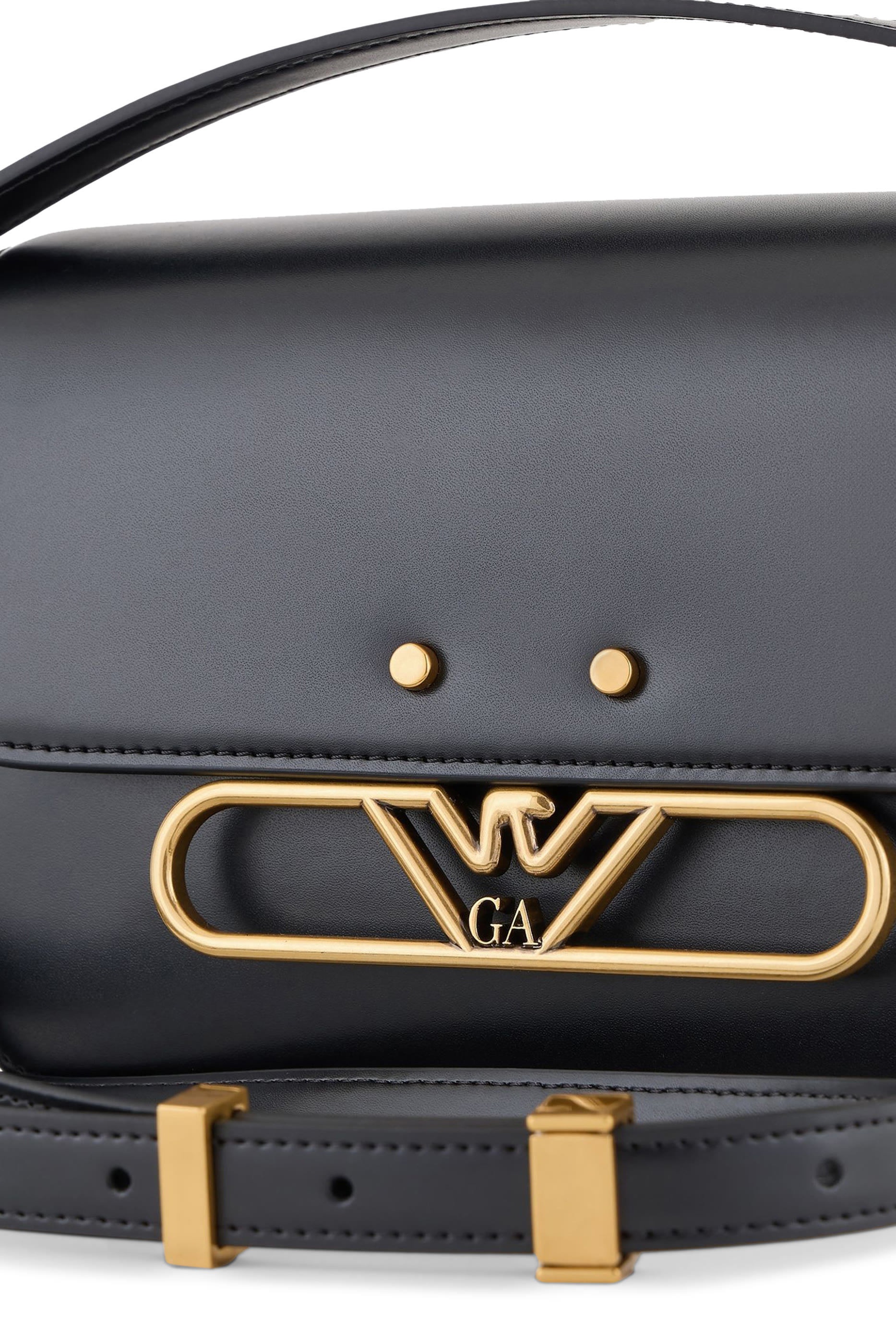 Metal Eagle Logo Smooth Leather Shoulder Bag