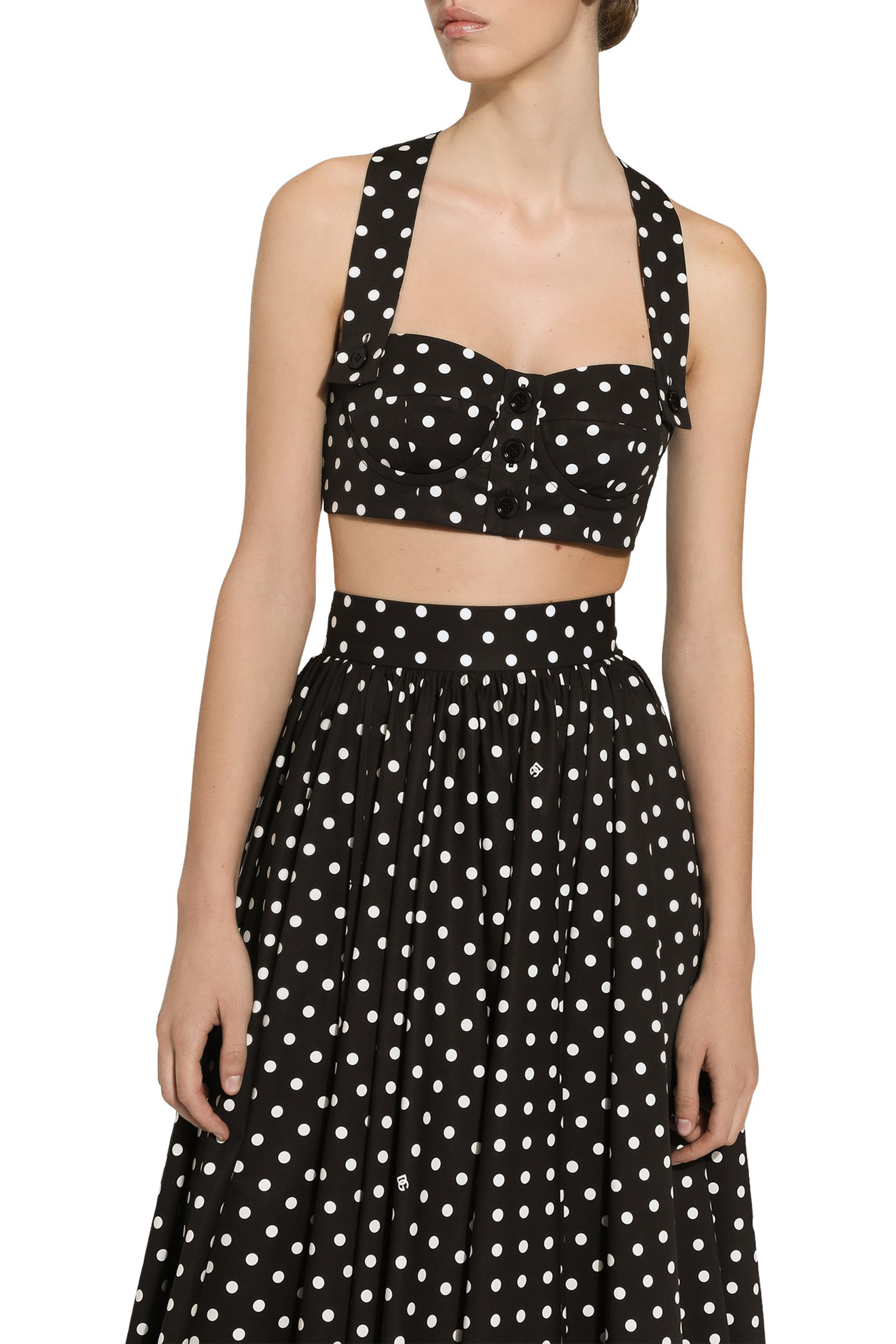 Polka-Dot Print Cotton Corset Top