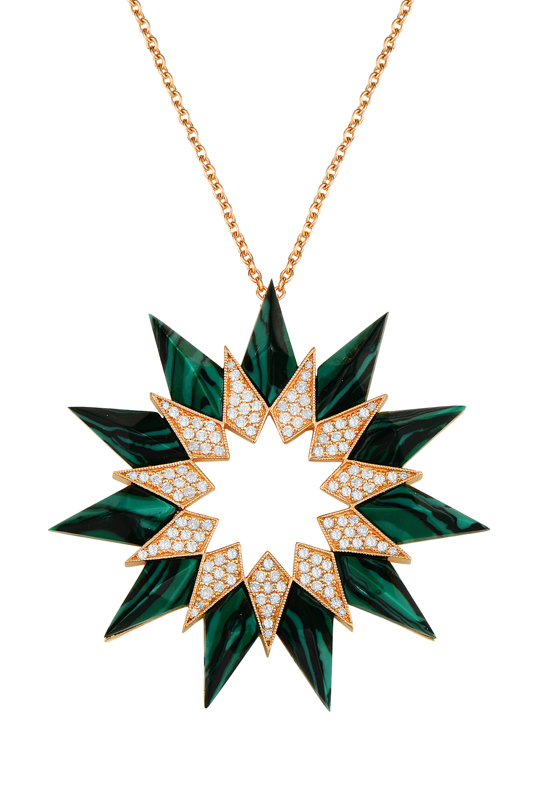 Nord Pendant, 18k Rose Gold with Malachite & Diamonds