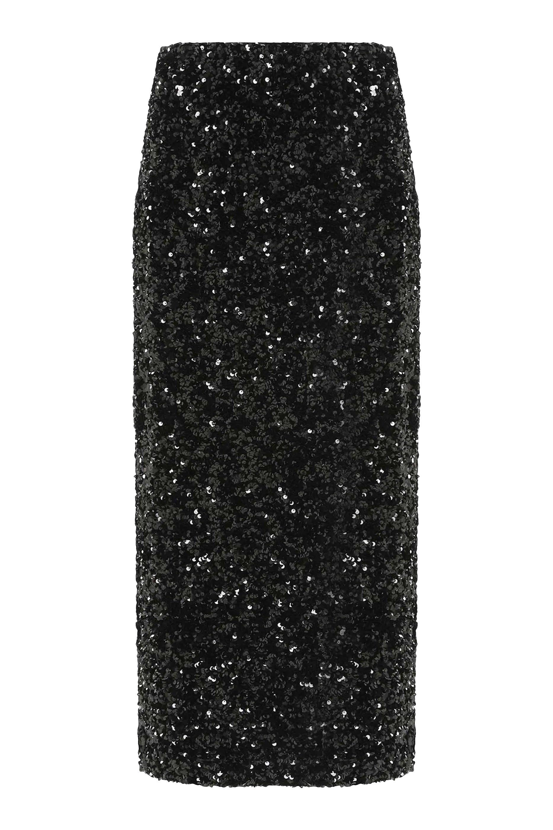 Sequined Velvet Column Skirt
