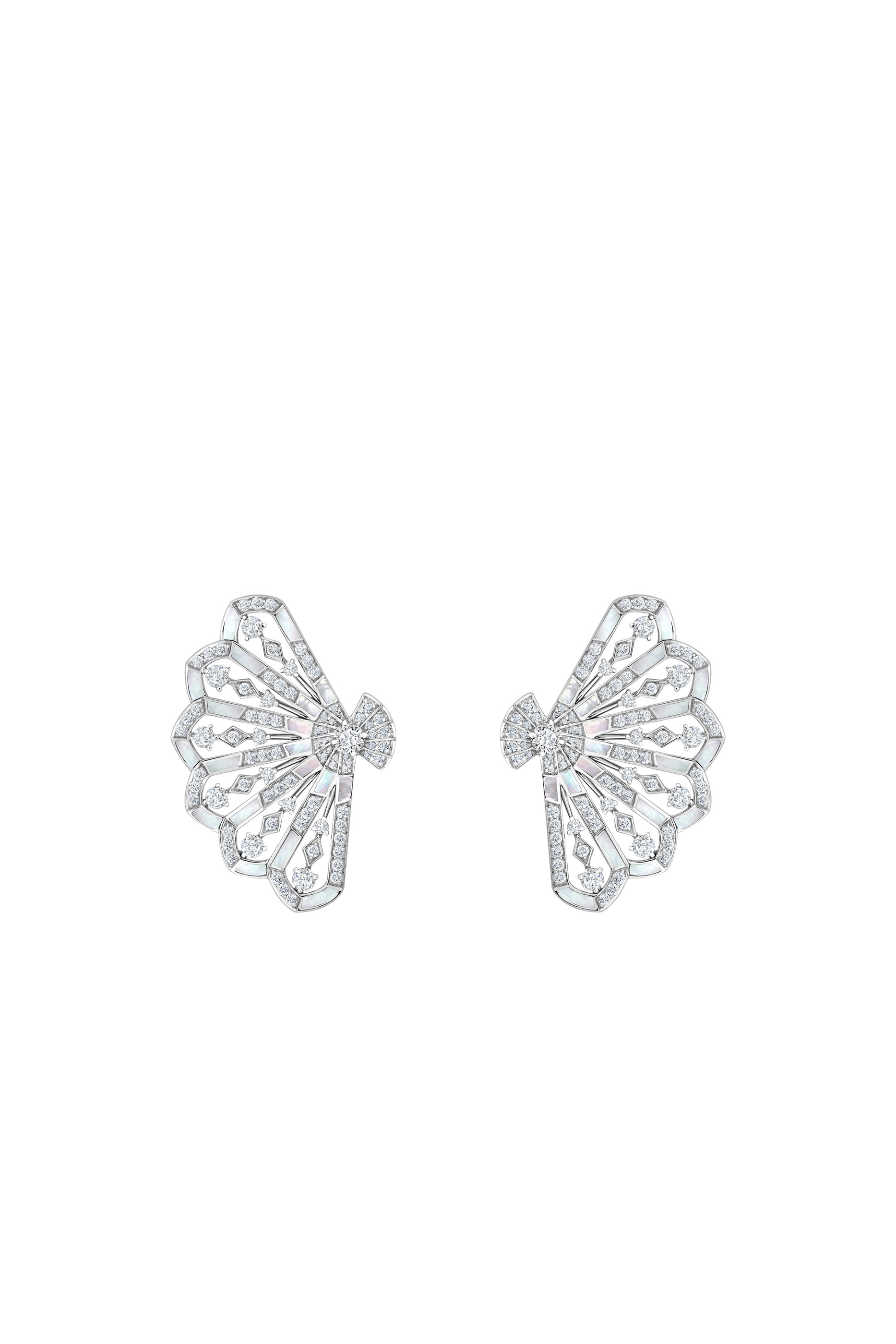 Fanfare Symphony Earrings, 18K White Gold with Diamonds & Mother of Pearl
