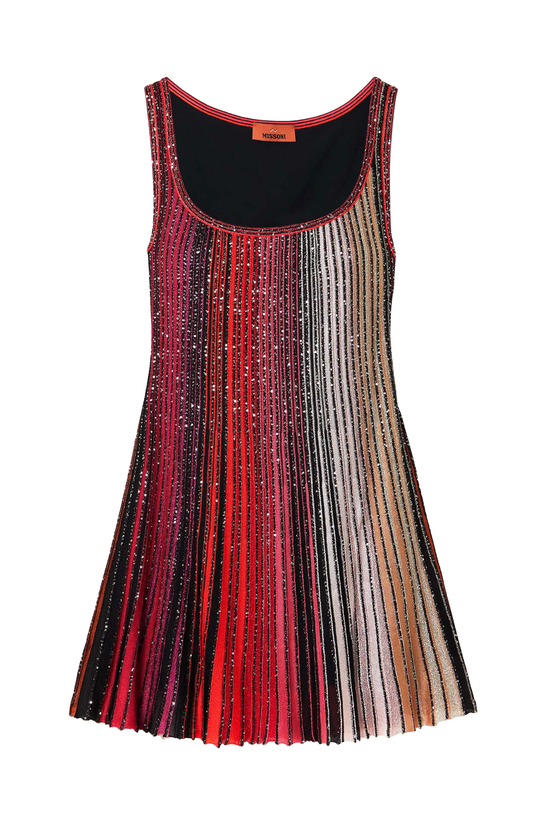 Sequin-Embellished Striped Metallic Crochet-Knit Mini Dress