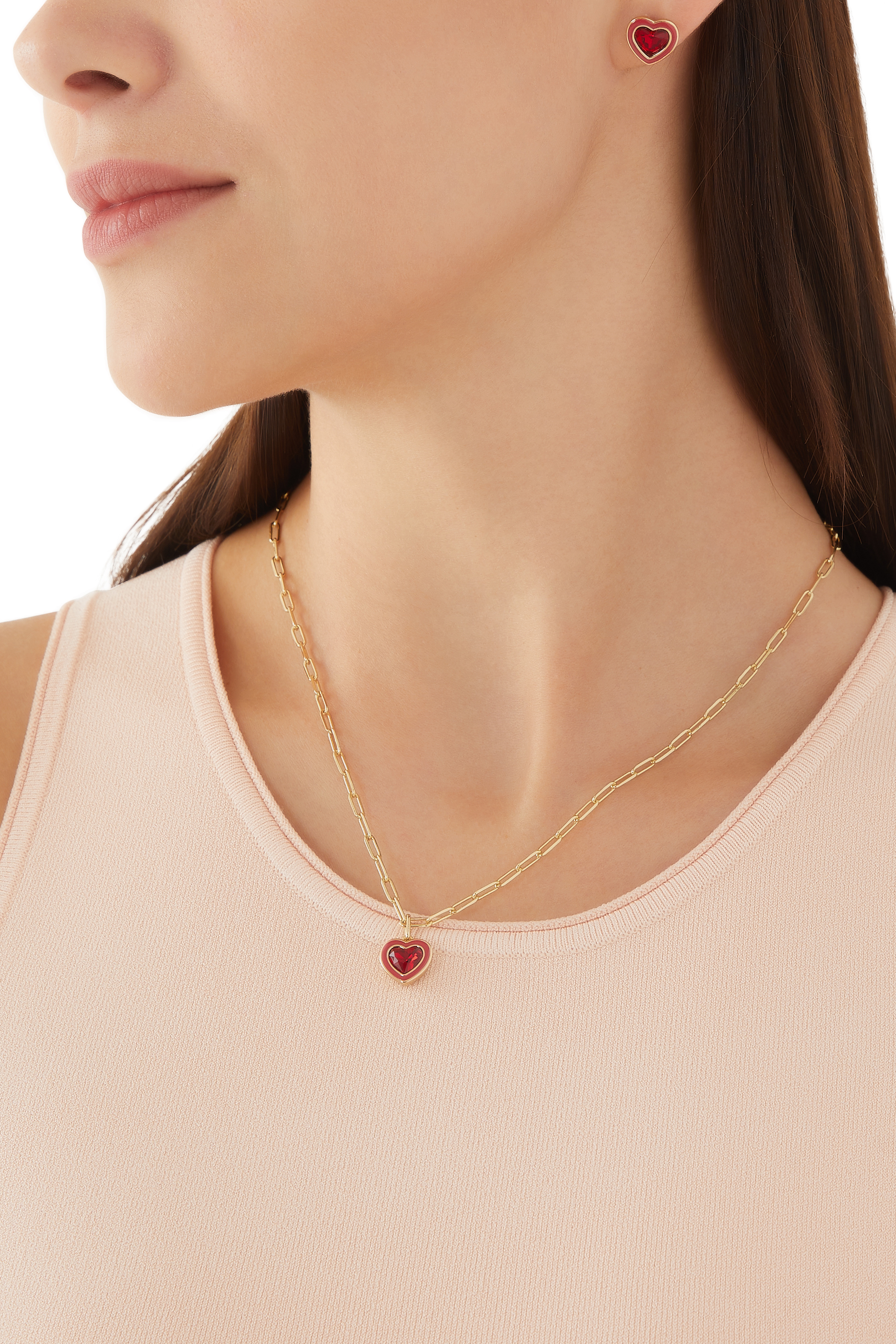 Enamel Heart Necklace & Stud Set