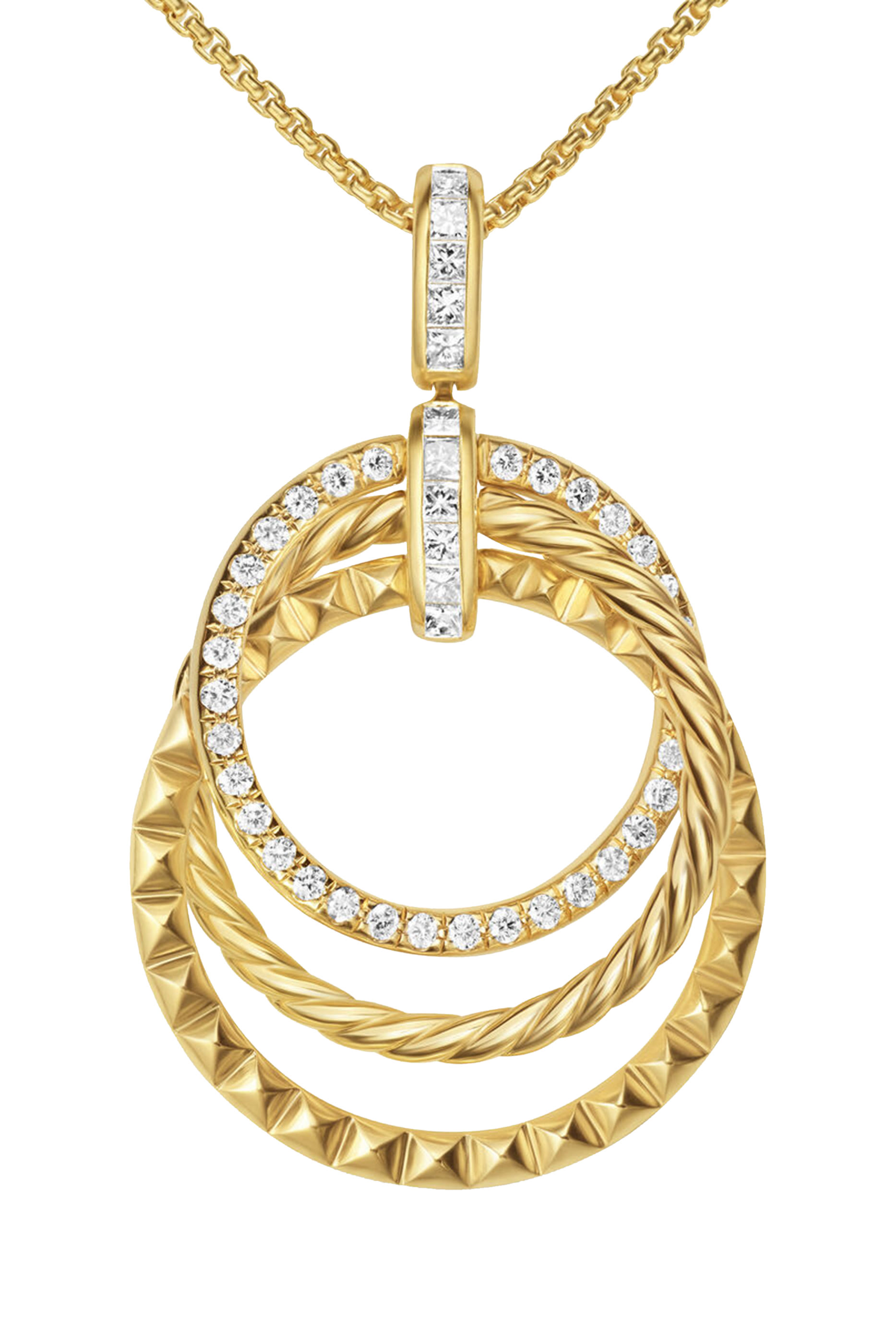 Crossover Trio Pendant Necklace, 18K Yellow Gold & Diamonds
