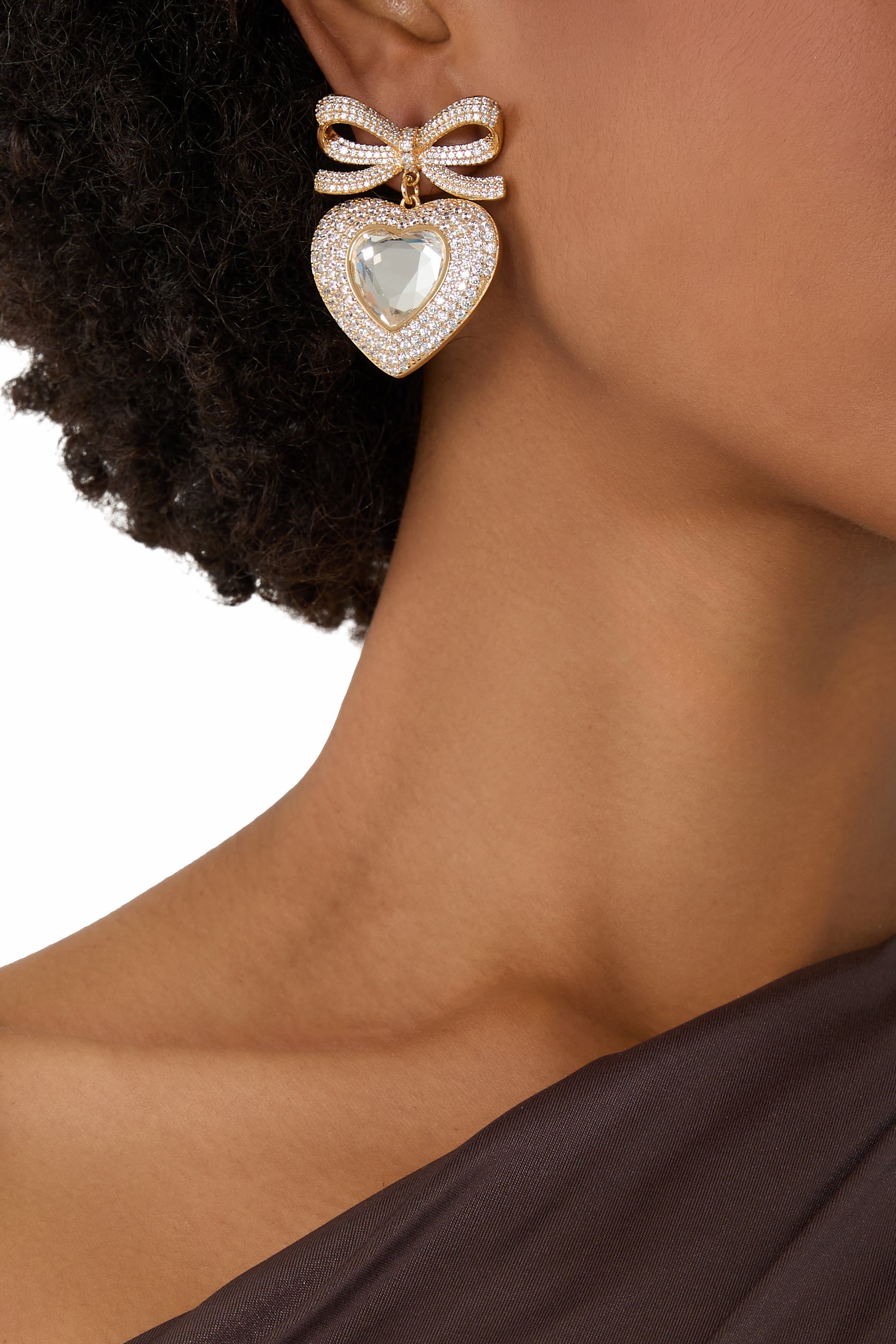 Bow Crystal Heart Earrings