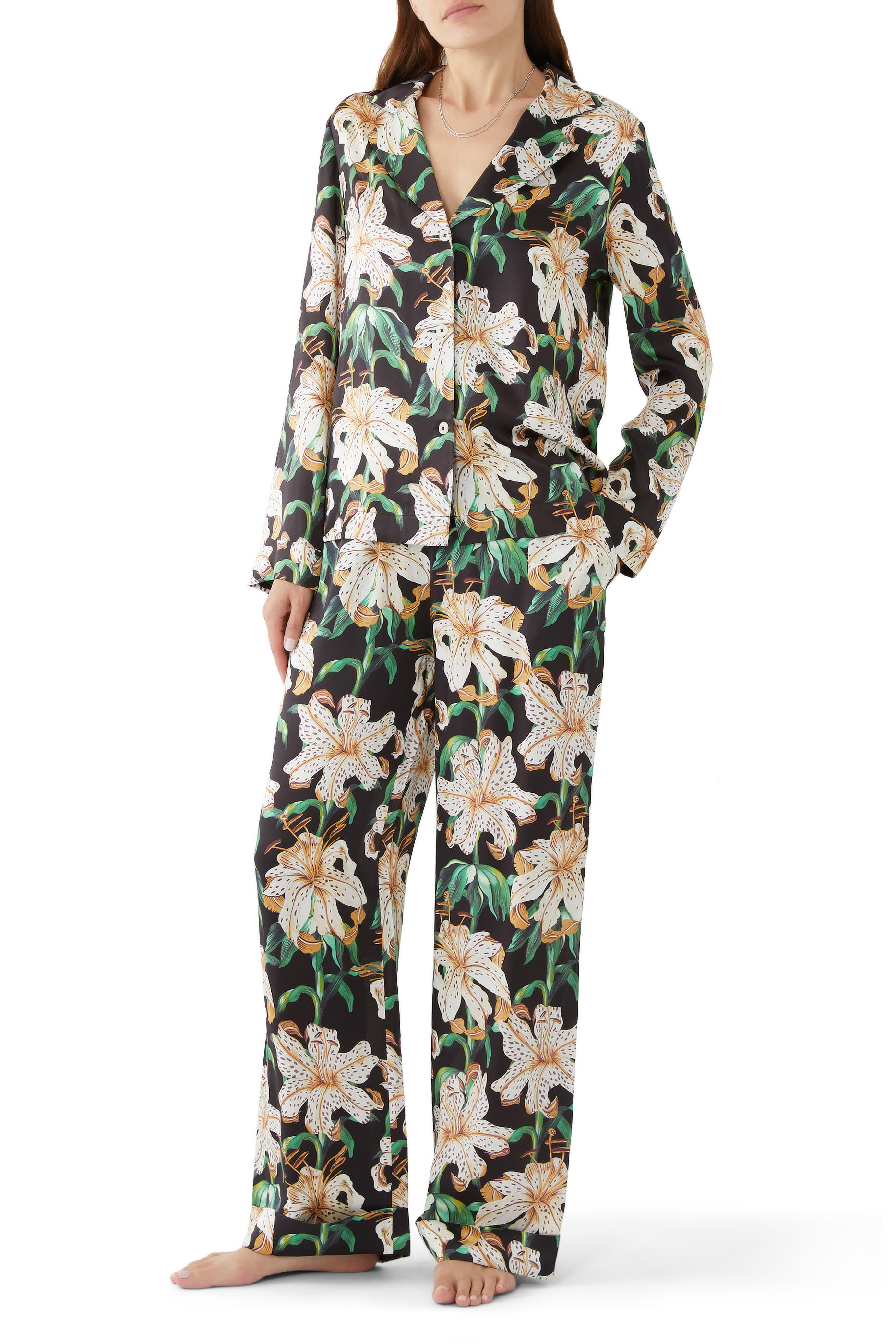 Silk Long Pyjama Set in Lilium