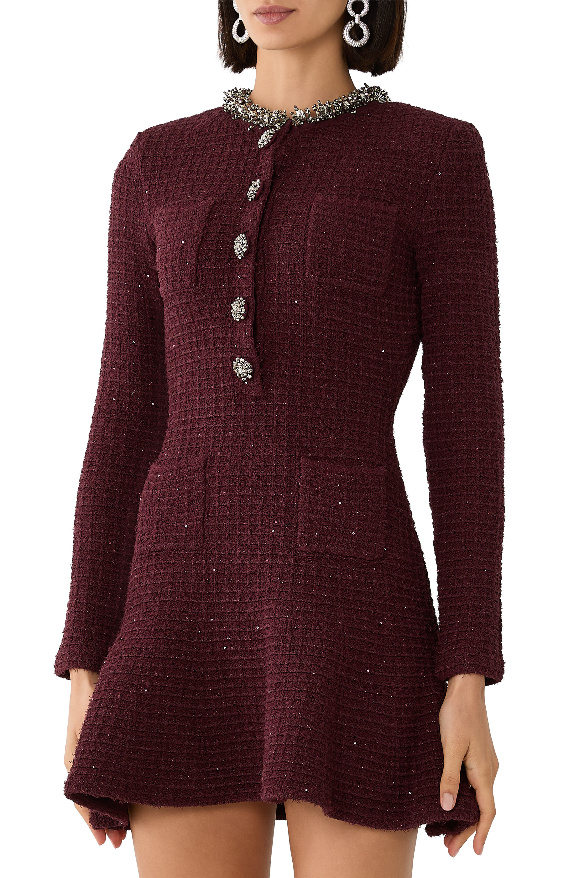 Textured Knit Embellished Mini Dress