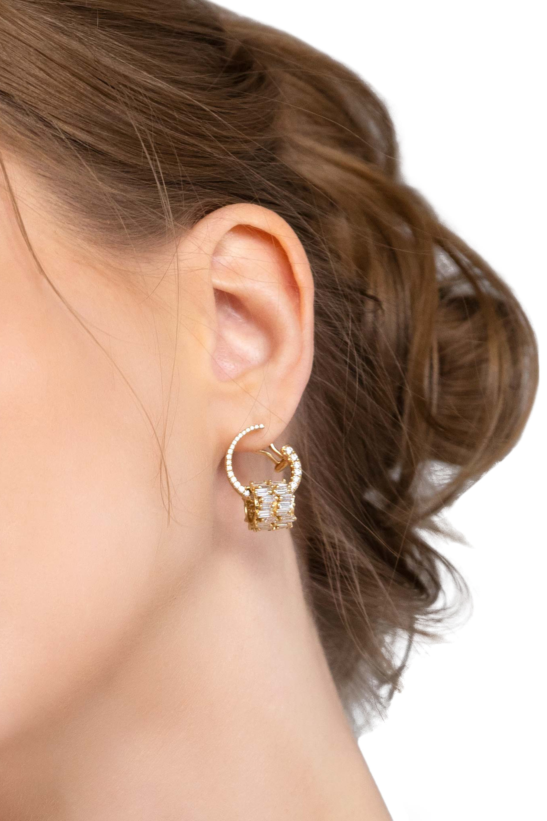  Infinite Double Row Rondelle Sideways Hoops, 18K Yellow Gold & Diamonds