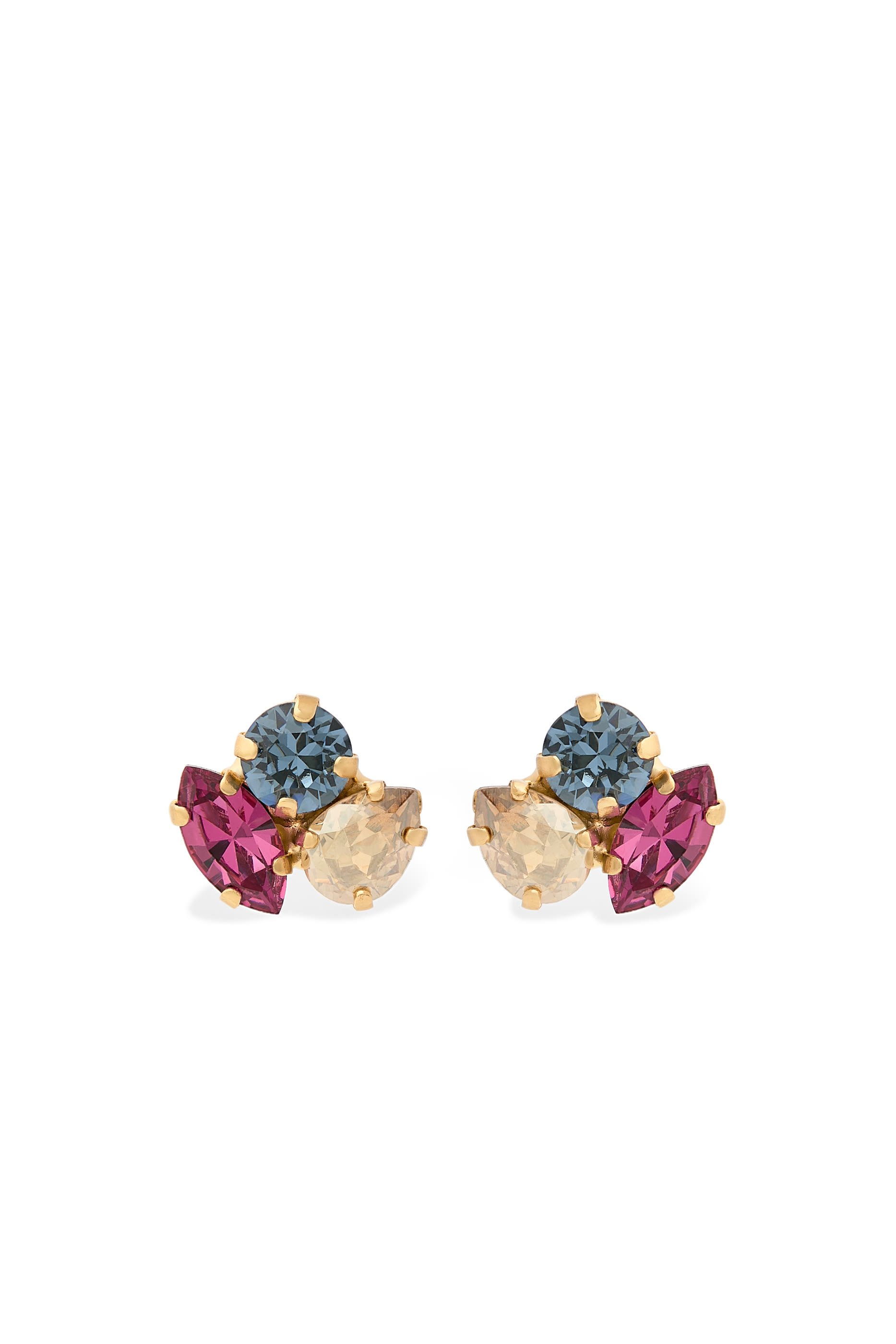 Ana Earrings in Golden Combo, 18K Gold Plated Raw Brass &  Swarovski Crystals