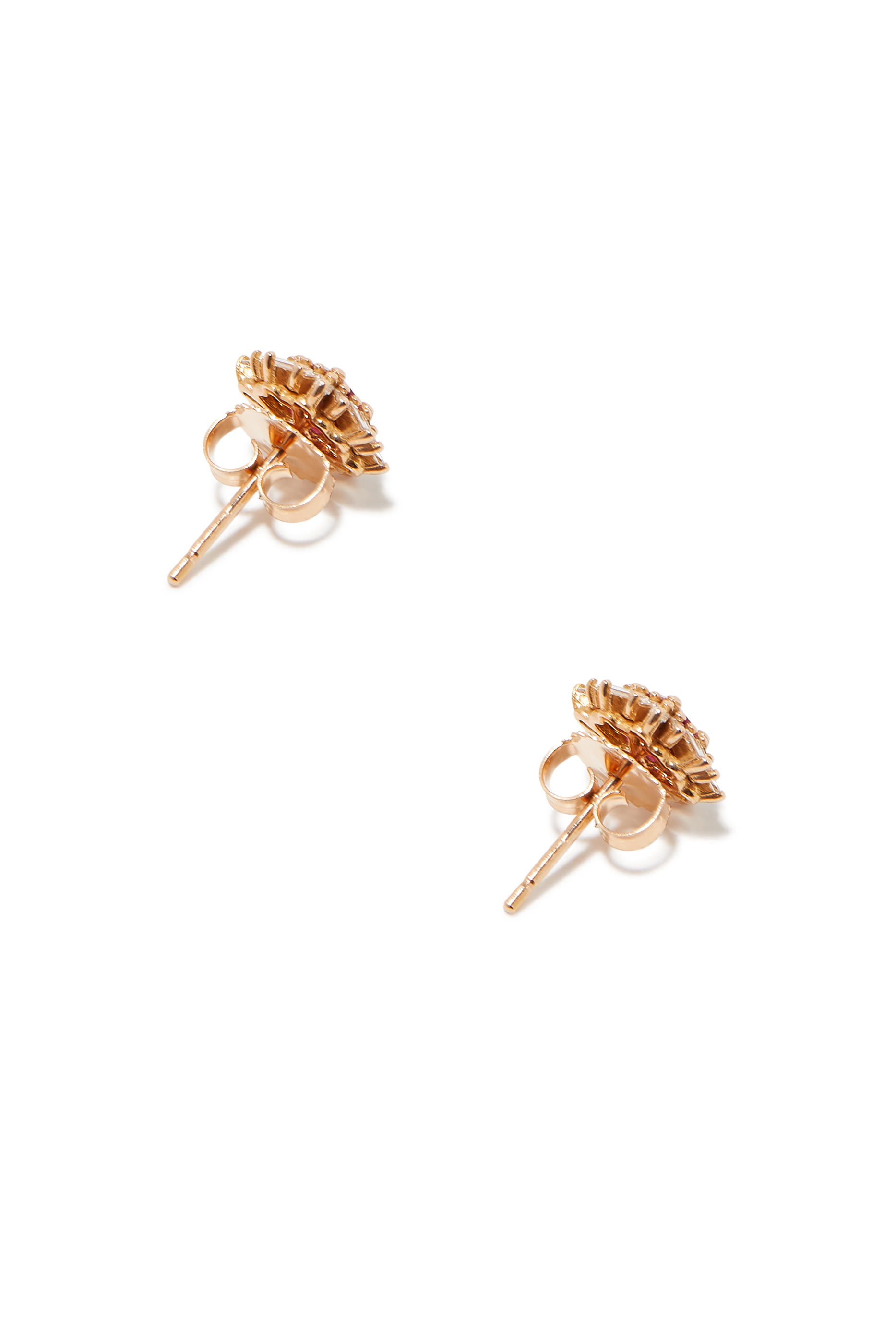 One of a Kind Stud Earrings, 18k Gold with Ruby & Diamond