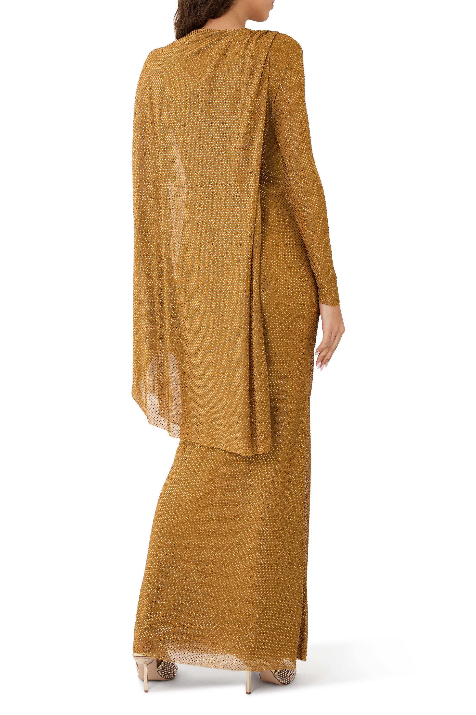 Rhinestone Drape Maxi Dress