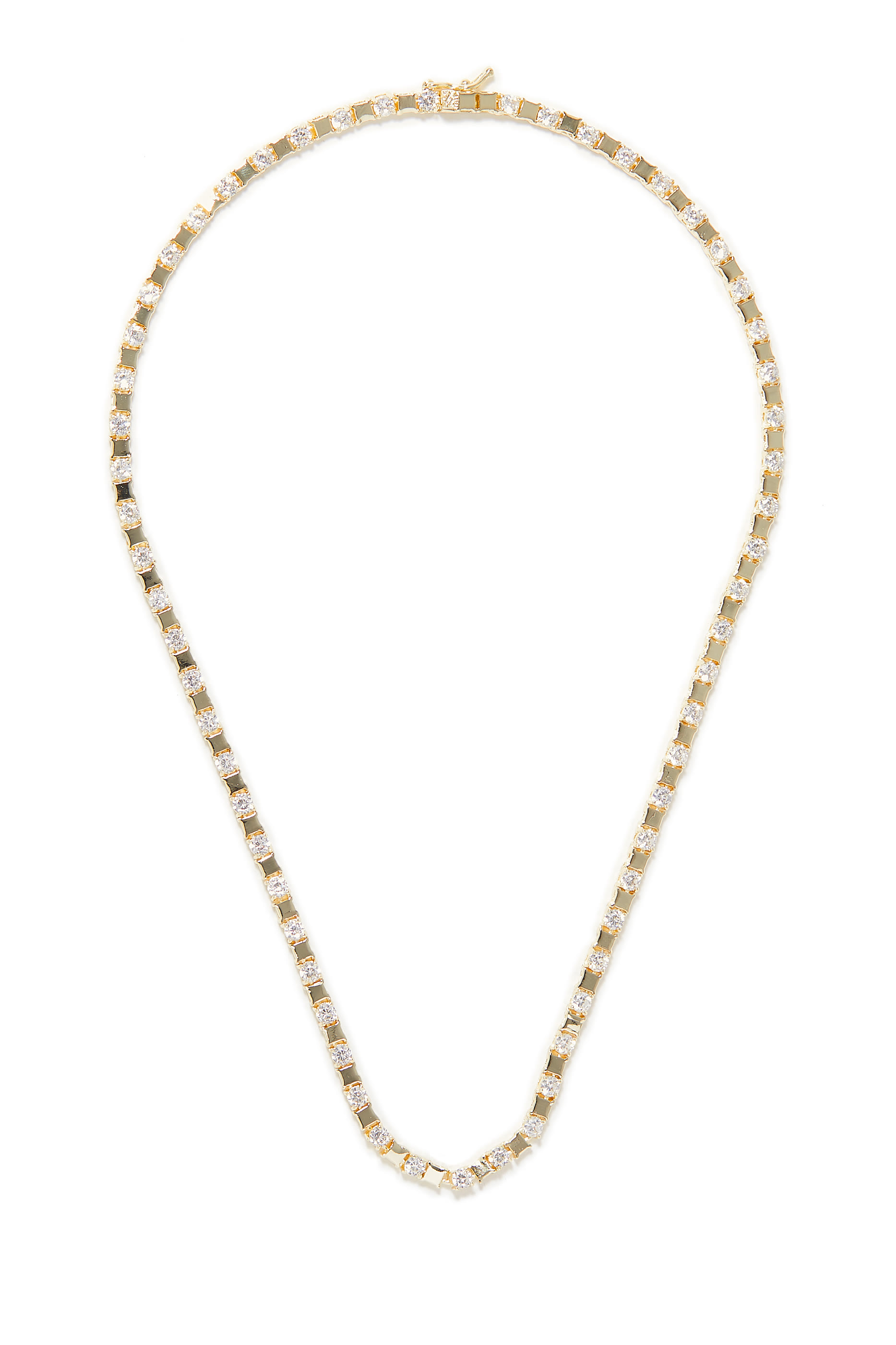 Round Necklace, Gold-Plated Brass & Cubic Zirconia