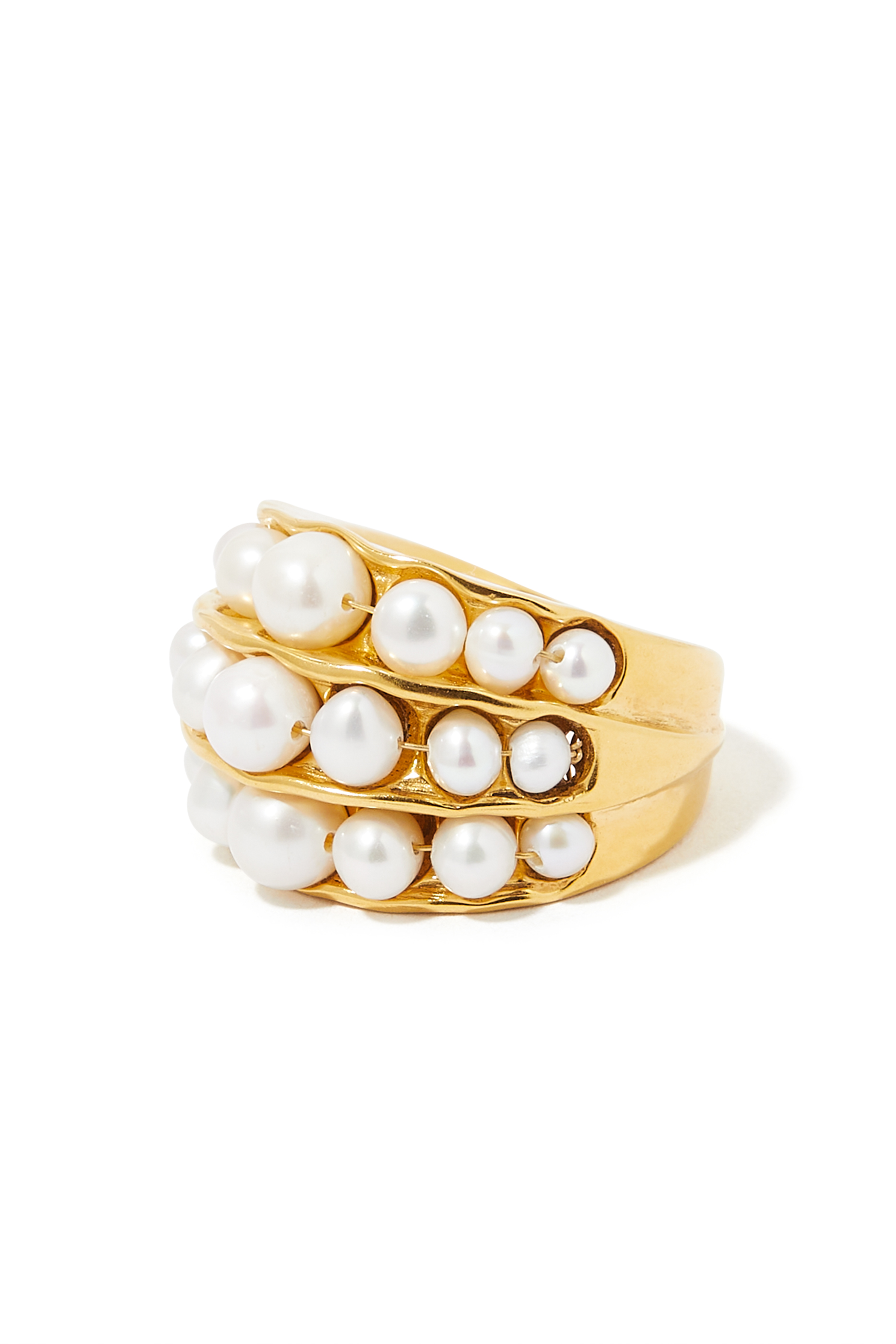 Graine de Gemmes Ring, 24k Gold-Plated Brass & Freshwater Pearls