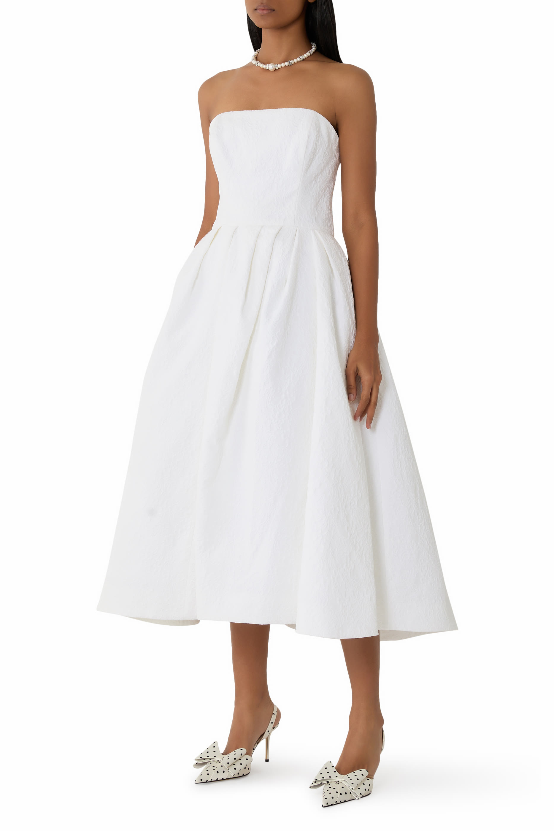 Floral Cloque Strapless Midi Dress