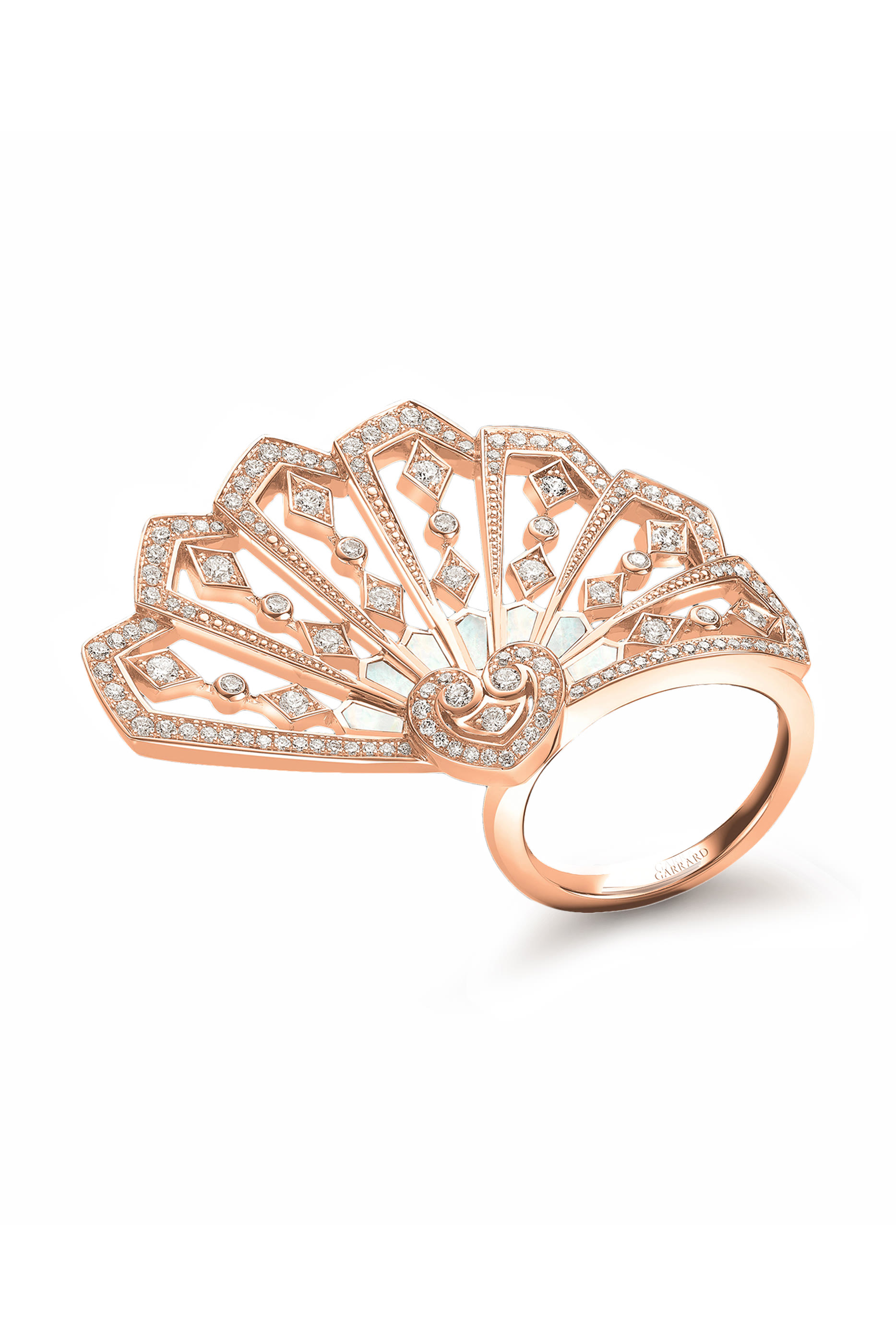 Fanfare Ring, 18k Rose Gold with Diamonds and Mother of Pearl