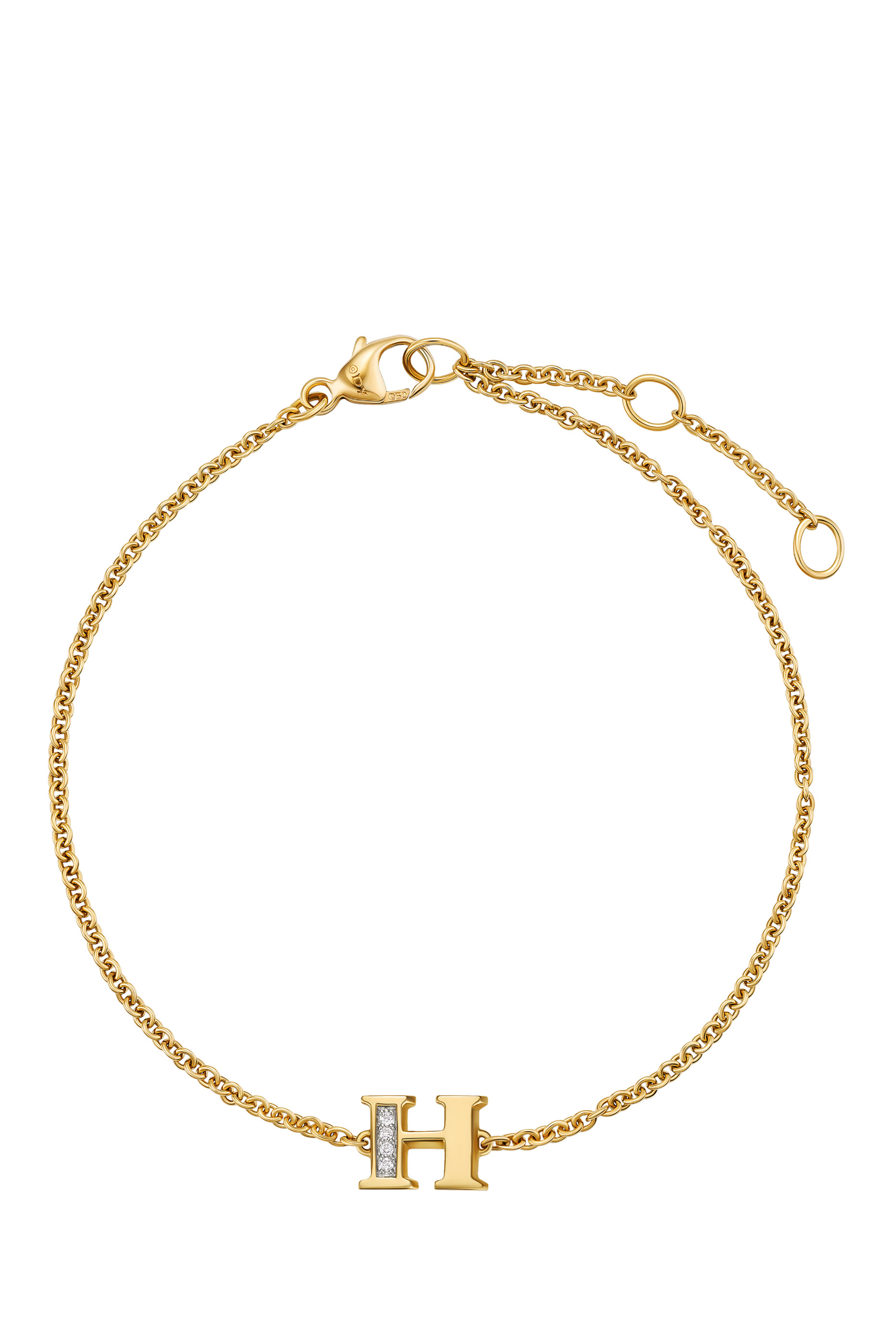Petite Pavé H Initial Chain Bracelet, 18k Yellow Gold & Diamonds