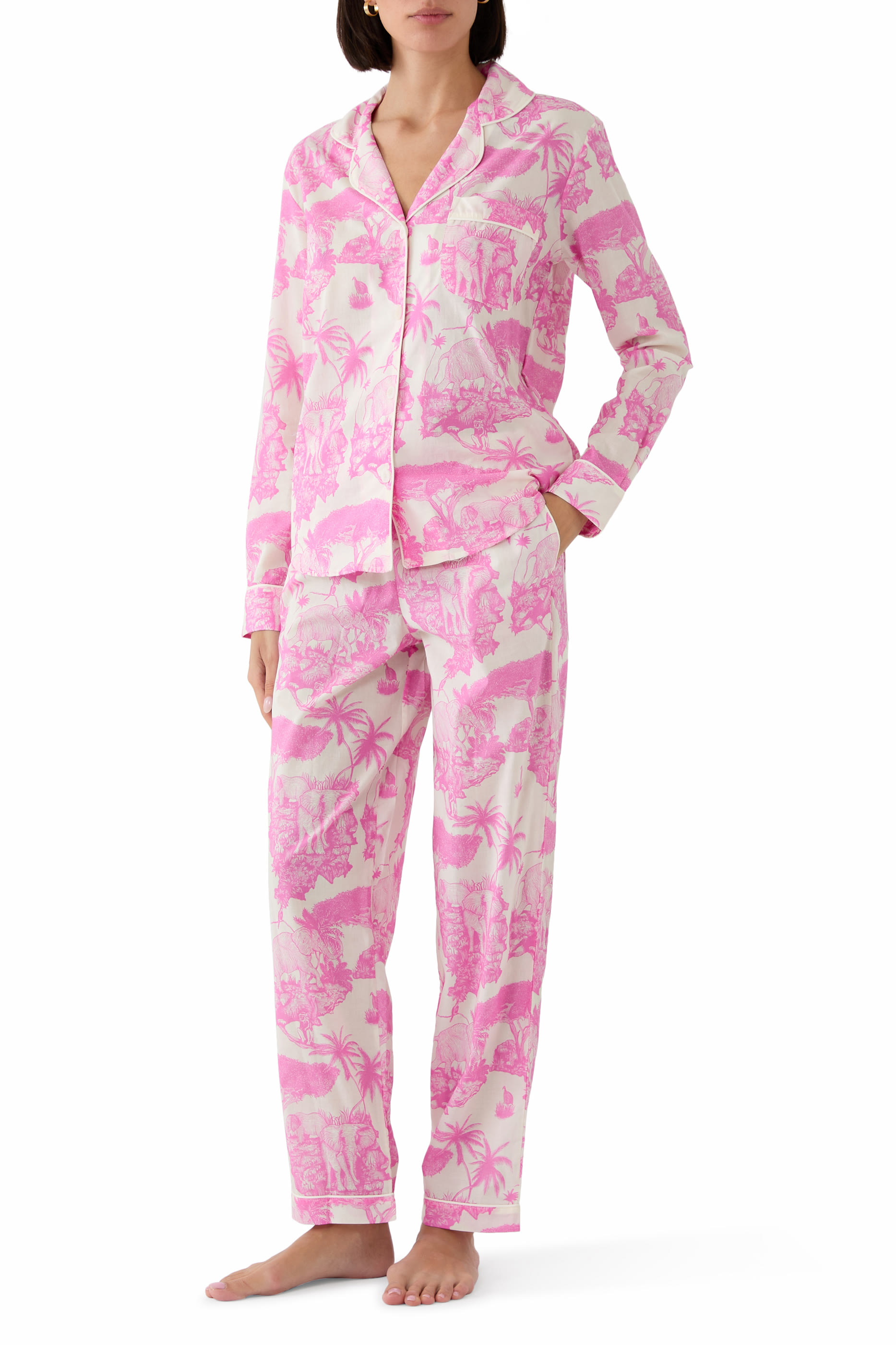 Elephant-Print Long Pajama Set